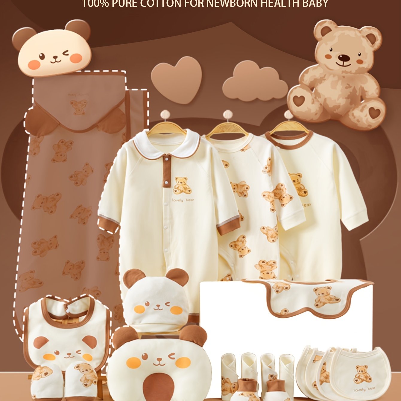Image of Male Baby Newborn Clothes - Baby Jumpsuit Daily Necessities Set 19pcs -3pcs Jumpsuit - Hat - Bib - Pillow - Hand And Foot Cover - Bib - Baby Set - Baby Gift - , Perfect For Outdoor