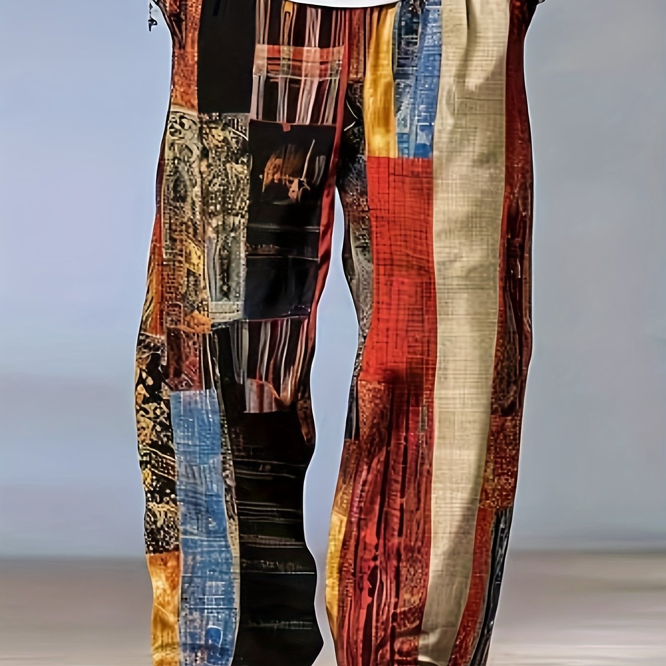 Men's Color- Long Pants | Drawstring, Regular Fit, For Weekend And Festive Occasions, Spring/fall Season, 3d Print In Red, Blue, Green