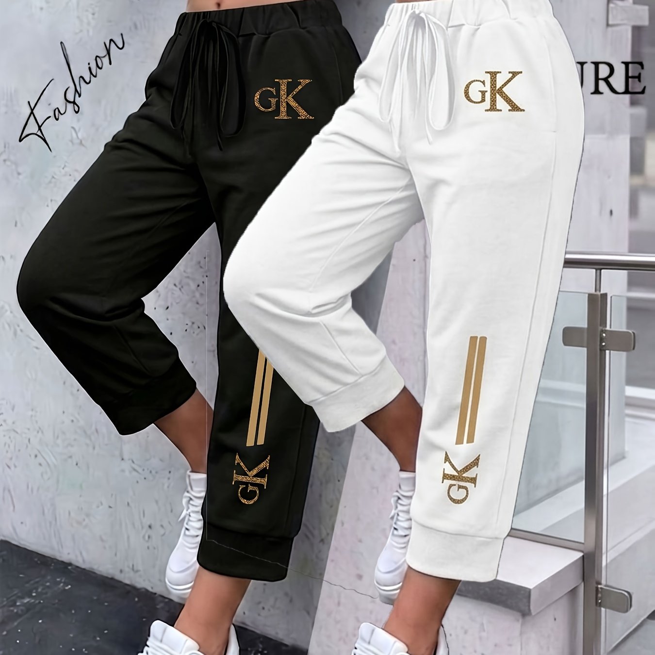 TEMU Women's Fashion Geometric Pattern Casual Capri Pants (2pcs Set)