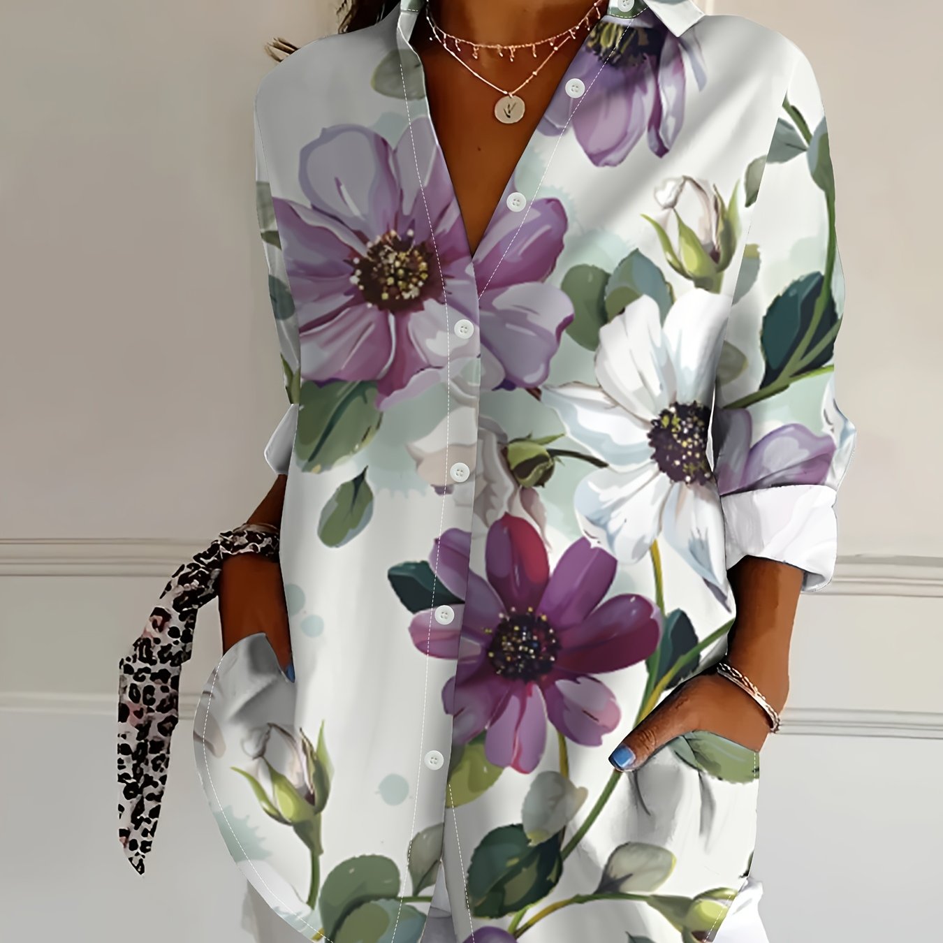 european and   elegant all over printed blouse