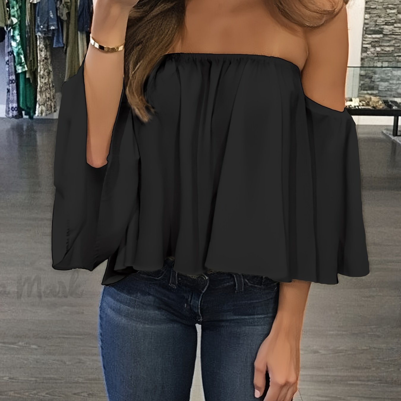Fashion Commuter Vacation Top, Elegant Solid Off-shoulder Blouse, Spring Summer Shirt