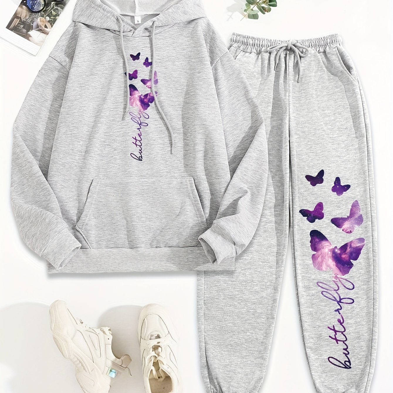 TEMU Valentine's Day 2026 New Summer Fashionable An, Commuting, Daily Outfit, Casual Yet Appropriate, Old Money, Letter Print 2 Piece Set, Hoodie &