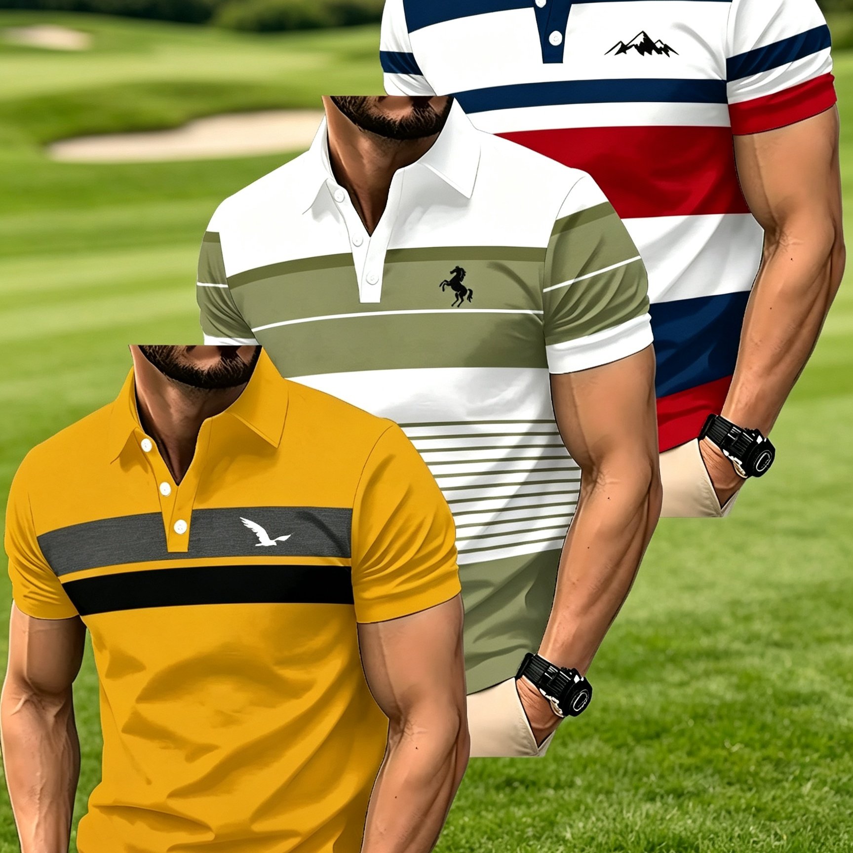 TEMU Men's Casual Shirt 3pcs Set, Suitable For Summer, Streetwear, And Outdoor Activities. Ideal For Dining, Leisure, Or Daily Wear, Effortlessly ,