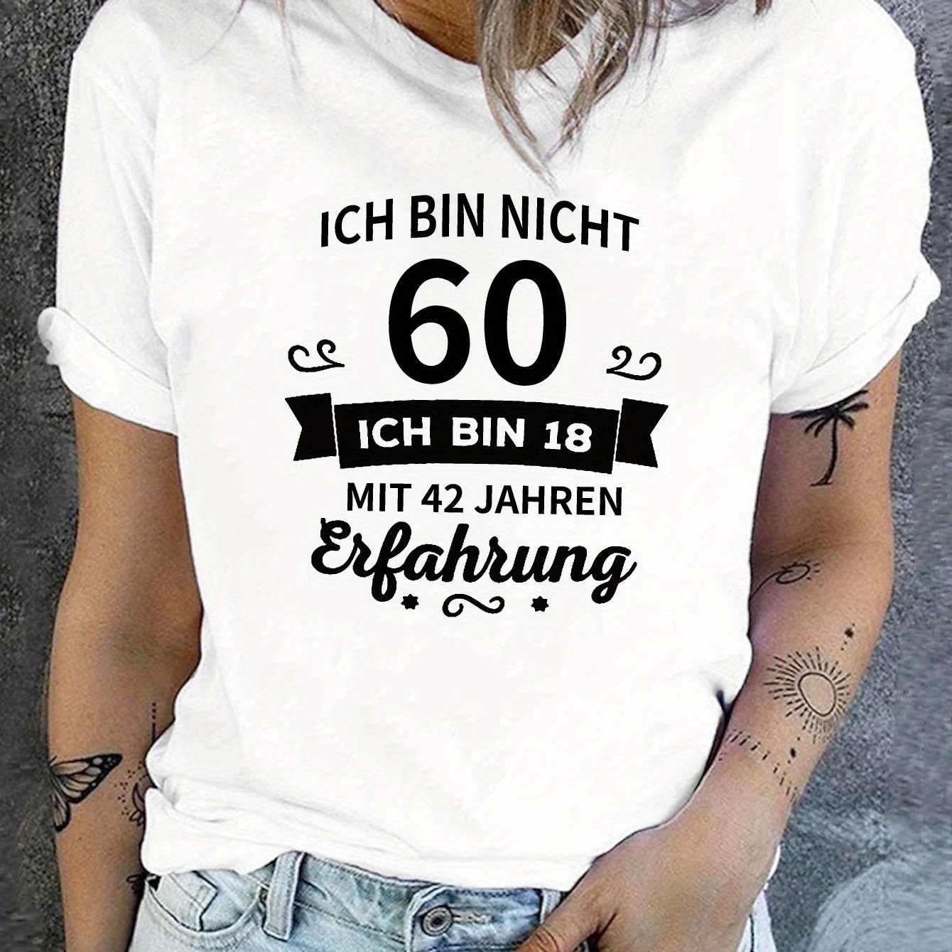 Women's 60th Birthday Number T-shirt - Age 60 Print Short Sleeve Crew Neck Top With '60', Comfortable Casual Wear For 60 Year Women, Outfit Or Gift
