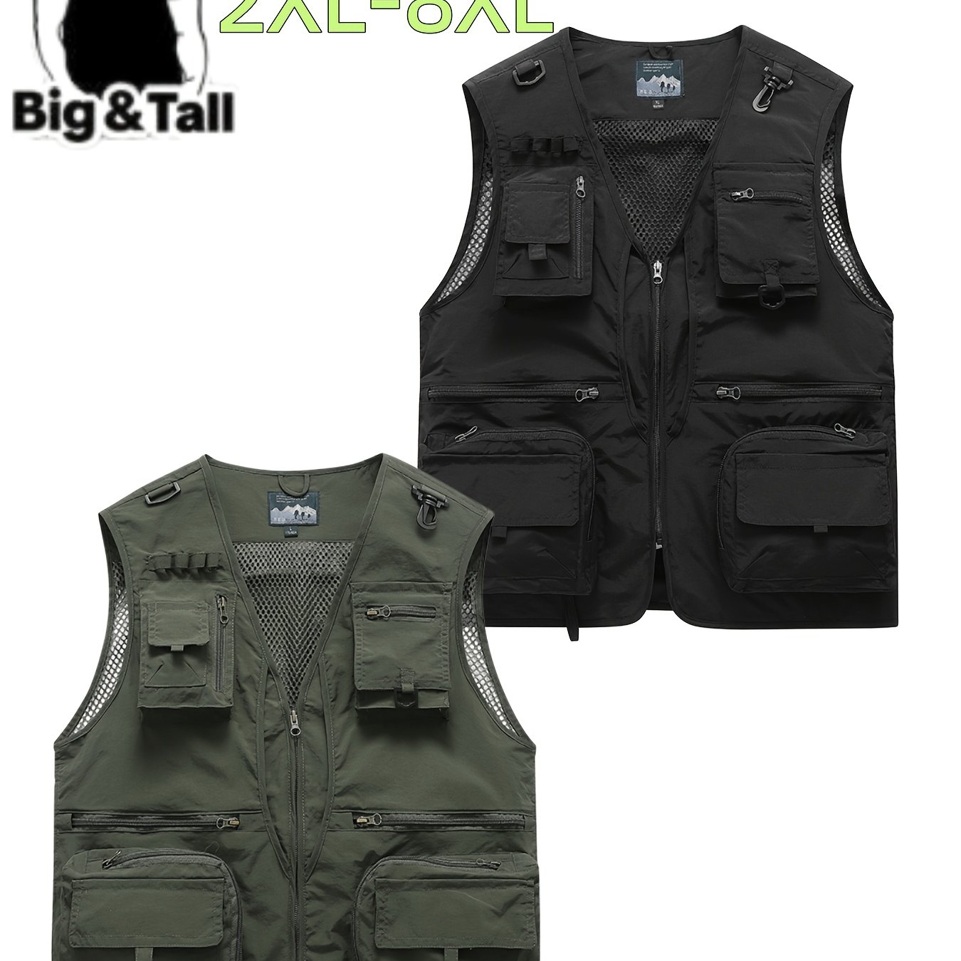 TEMU 2pcs Men's Summer Outdoor Multi-pocket Cargo Vest, Men's Fishing Jungle Mesh Quick-dry Vest, Plus Size