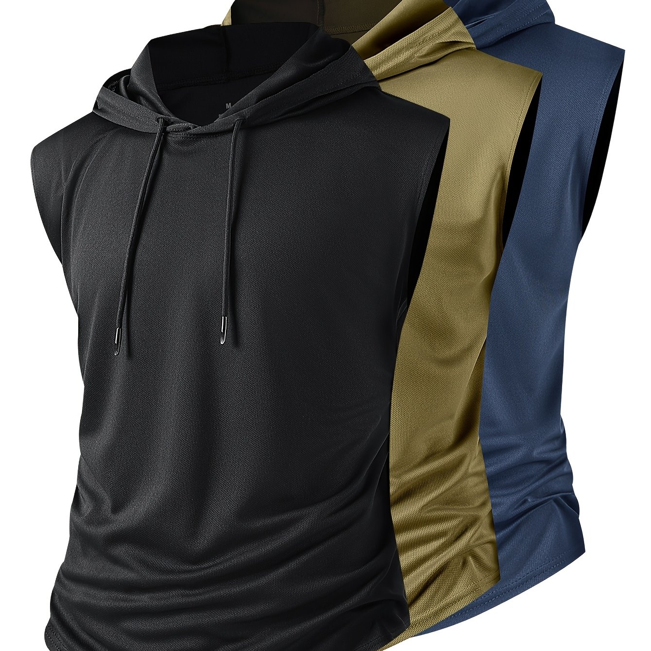 TEMU 3-piece Set Summer Men's , Comfortable And Breathable, Men's Casual Hooded Vest T-shirt, Summer, Sporty Style