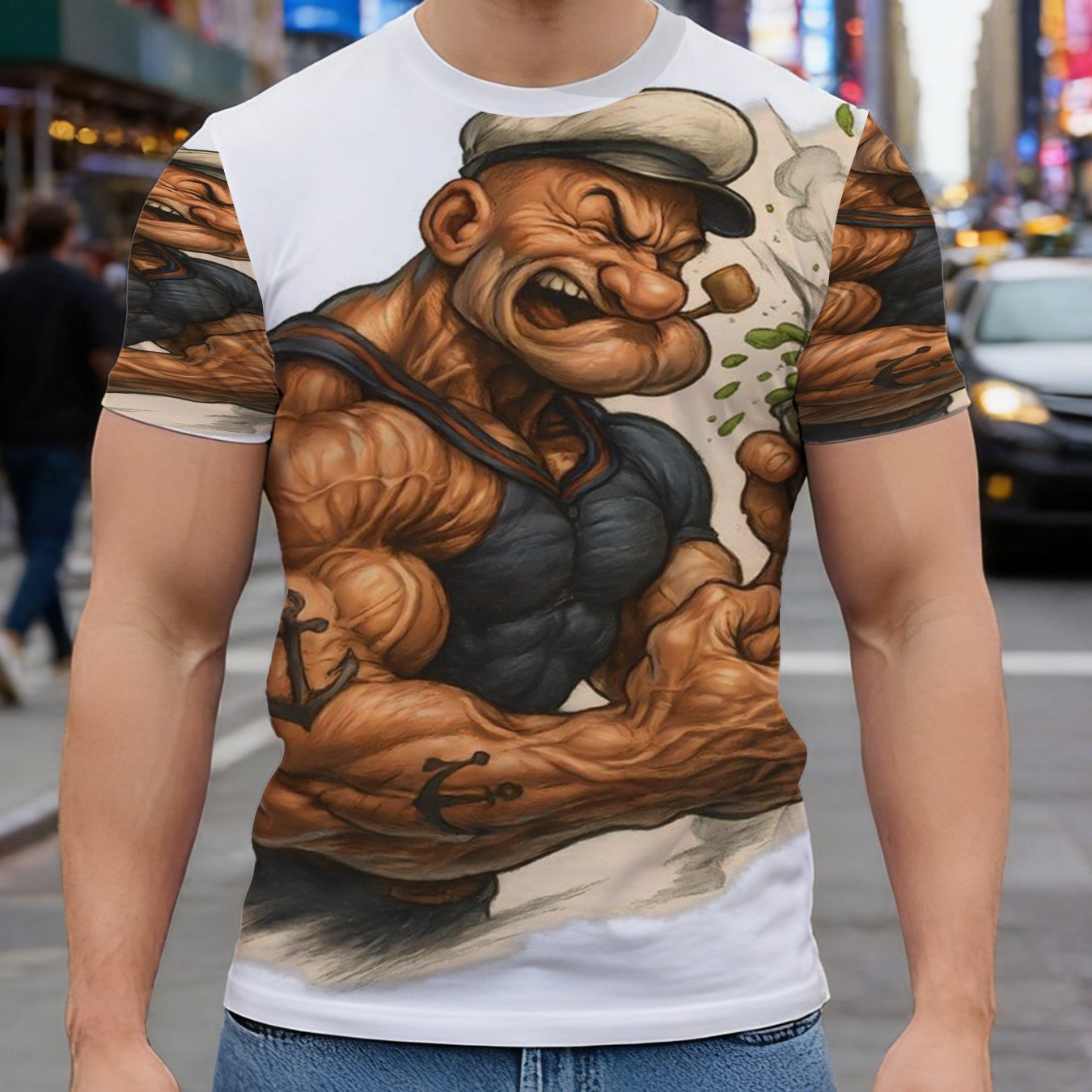 TEMU Muscle Sailor Cartoon Graphic Print Men Is T-shirt Casual Wear Perfect For Gym Sports Outdoor Activities Ideal Father Is Day Mas Birthday Gift