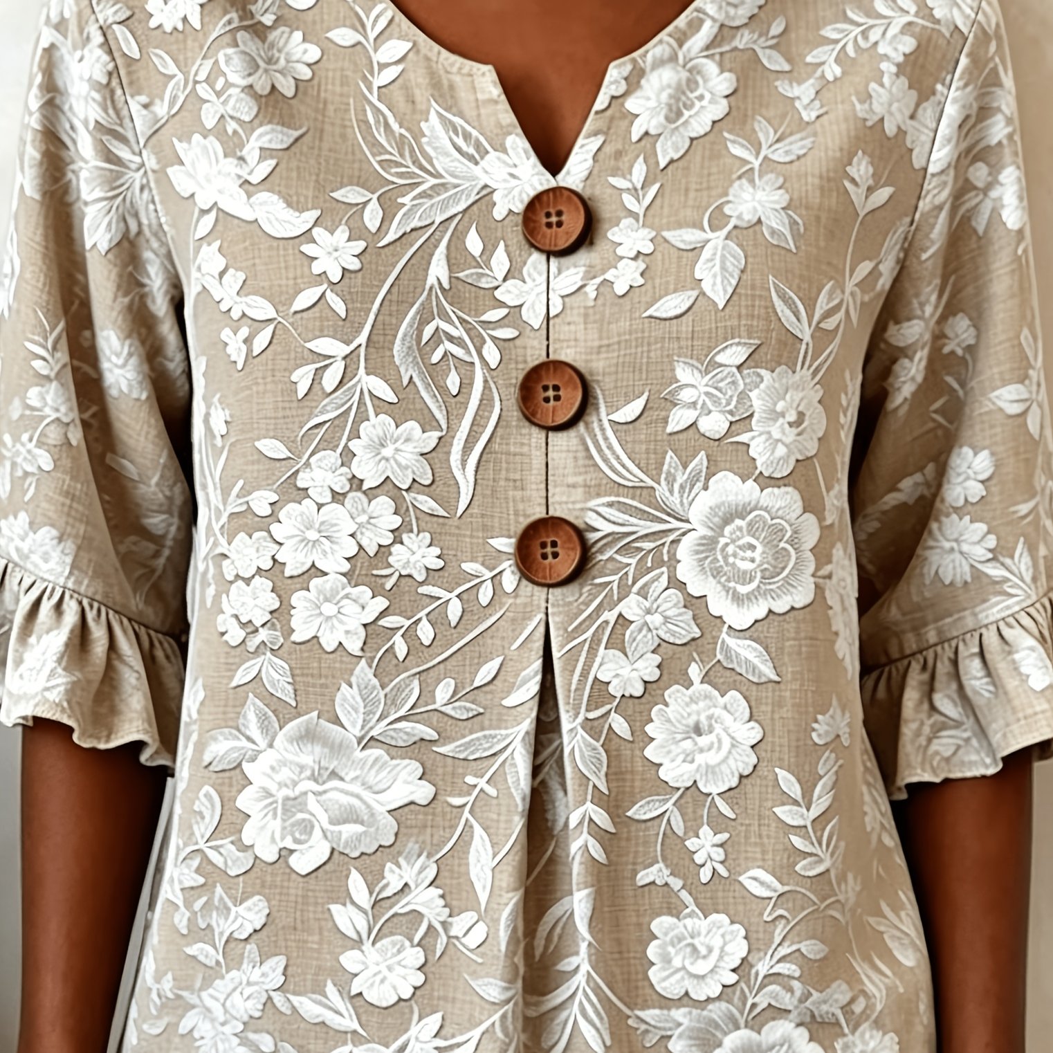 TEMU Women's Summer Floral Print Notched V-neck Fashion Blouse Top