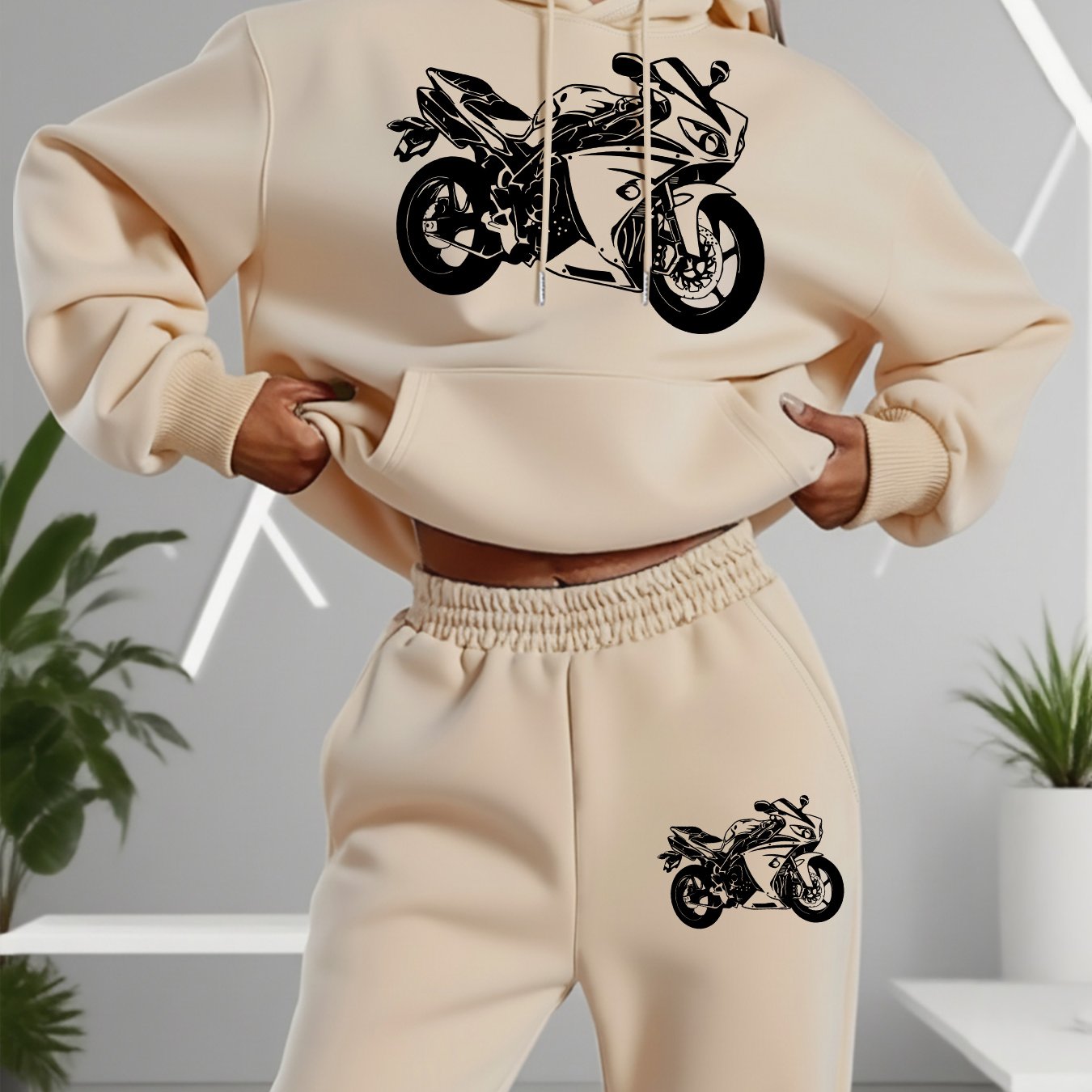 TEMU Graphic Print 2pcs Set, Hoodie & Pants, Women's Clothing