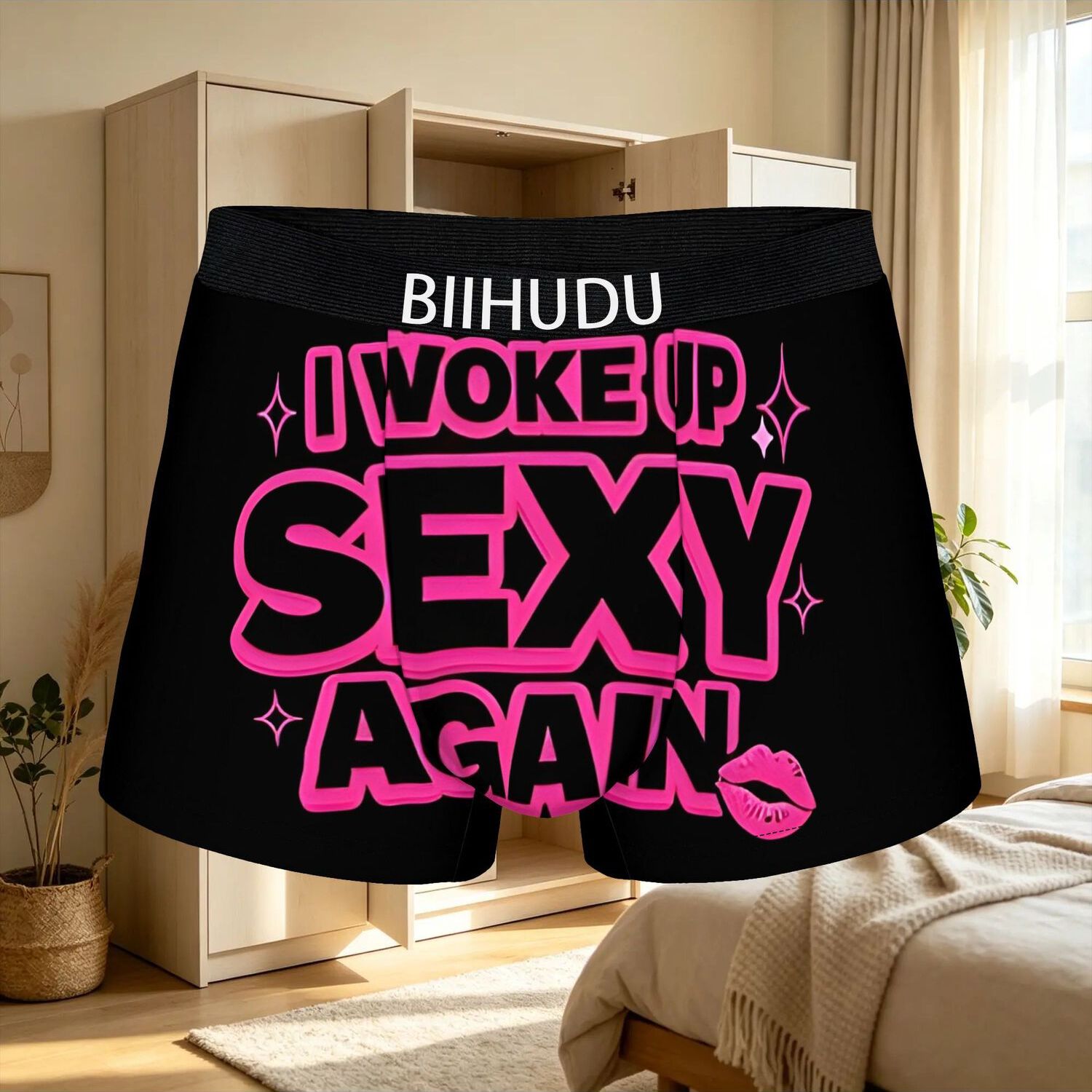 TEMU 1pc I Up Sexy Again Girly Aesthetic Quote Biihudu Underpants Men's Panties Male Underwear Comfortable Shorts Boxer Briefs