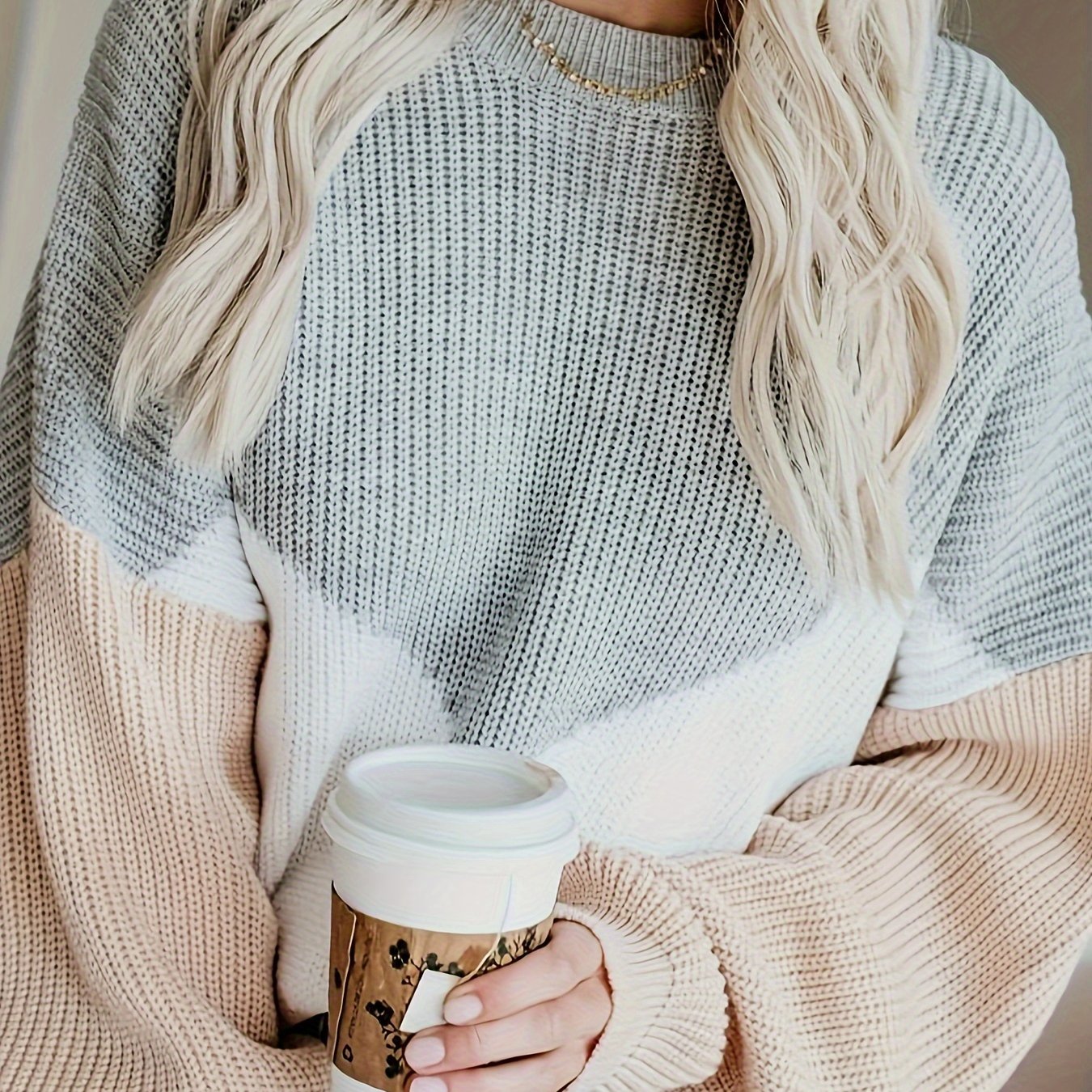 Directional Development: Women's Autumn And Winter Pullover Sweater With Color-blocking, Round Neck, Casual And Versatile Top