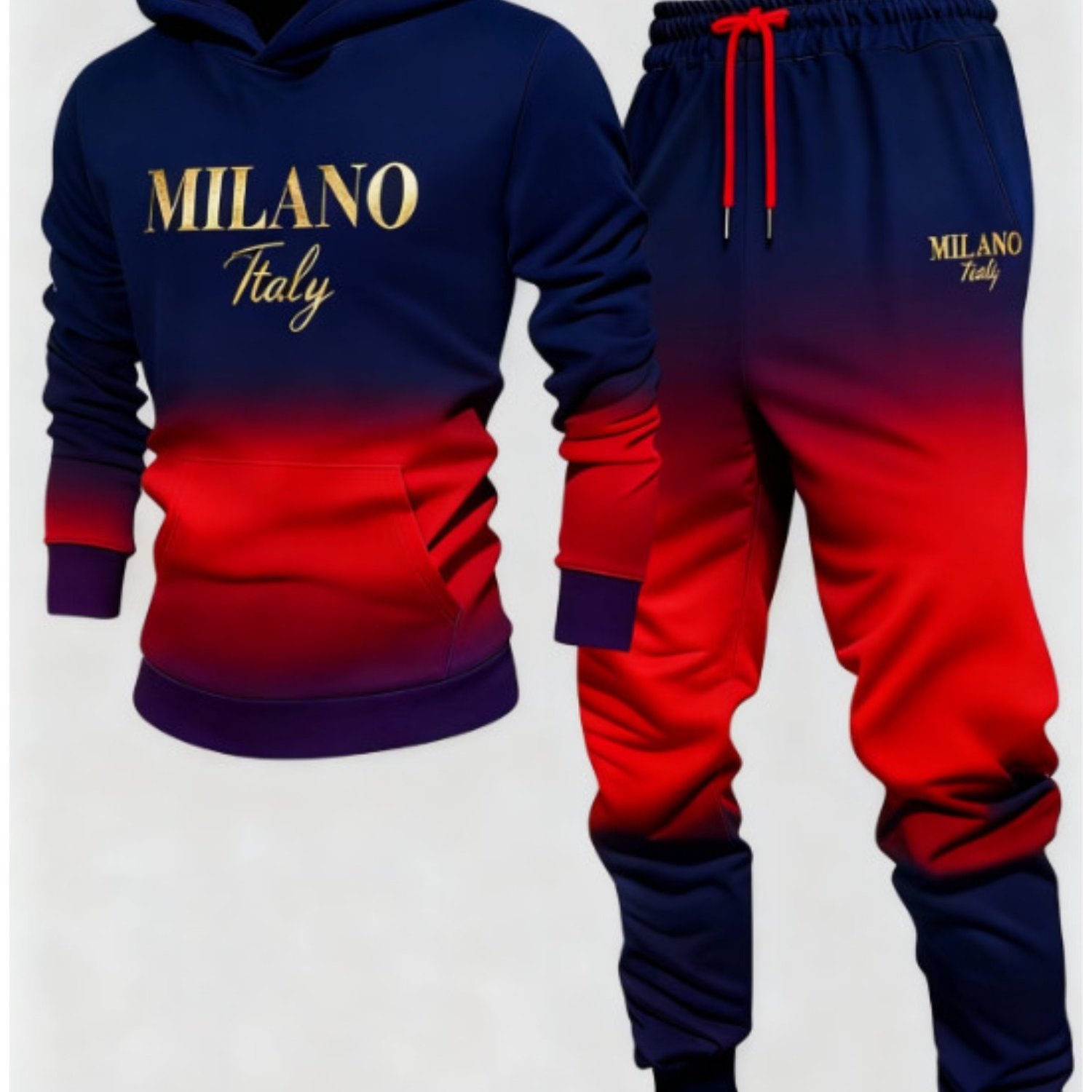 Image of Urban Style Ombre Gradient Graphic Print Men's Casual Outfit 2 Piece Hoodie And Pants Matching Set Men's Clothing Trendy Outfit Daily Wear Vacation Wear Weekend Wear Birthday Gift For Husband