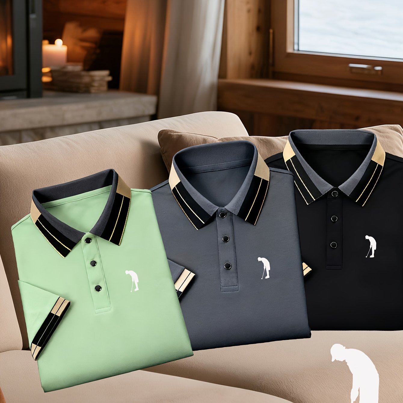 TEMU 3pcs Th-878 New High-end Color-block Men's Fashion Casual Sporty Printed Short-sleeve Shirt, Comfortable And Versatile Fabric, Regular Fit