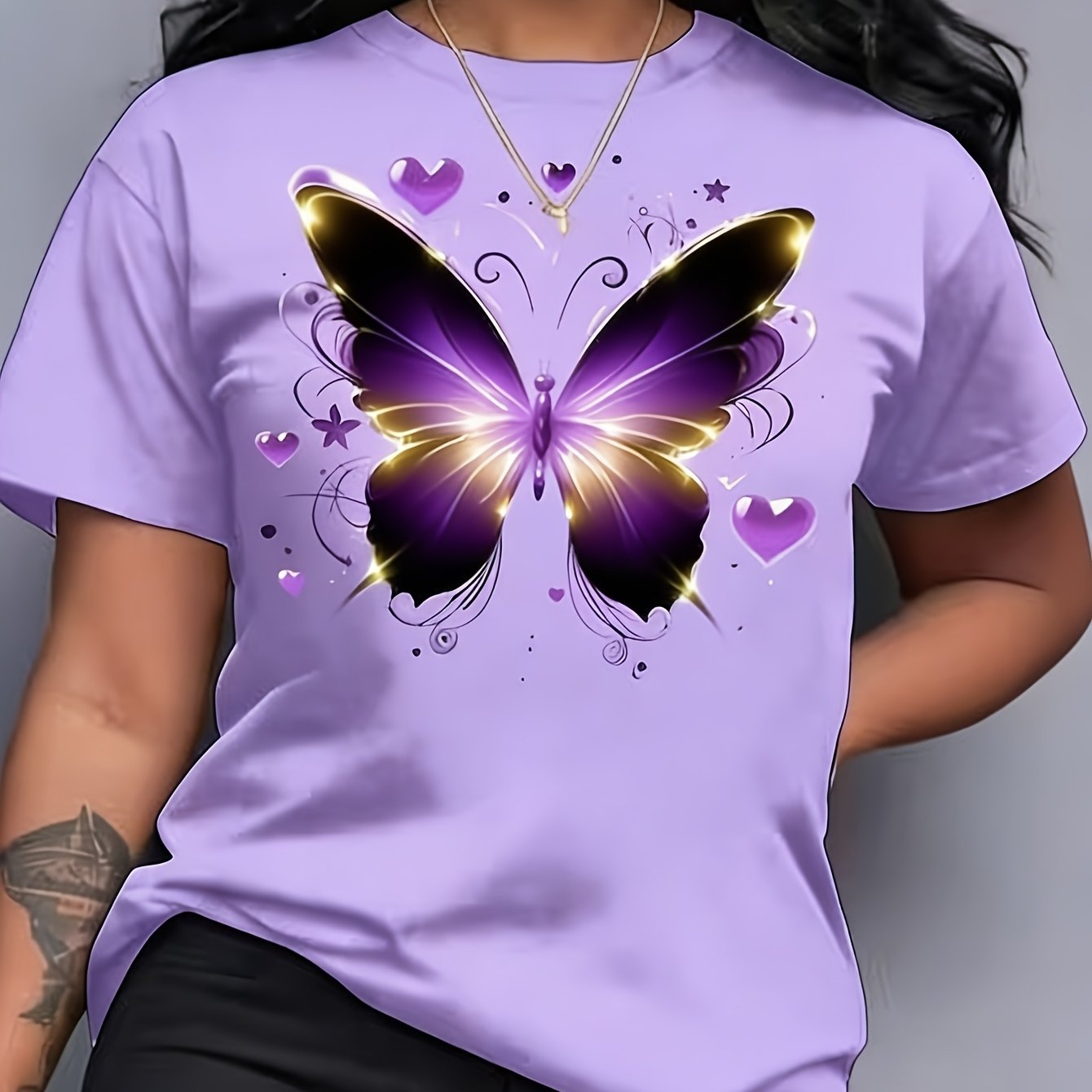 TEMU A Women's T-shirt, Round Neck, Gradient Color, Sparkling Print Pattern, Short-sleeved Top. Lightweight And Breathable Women's Summer Clothing,