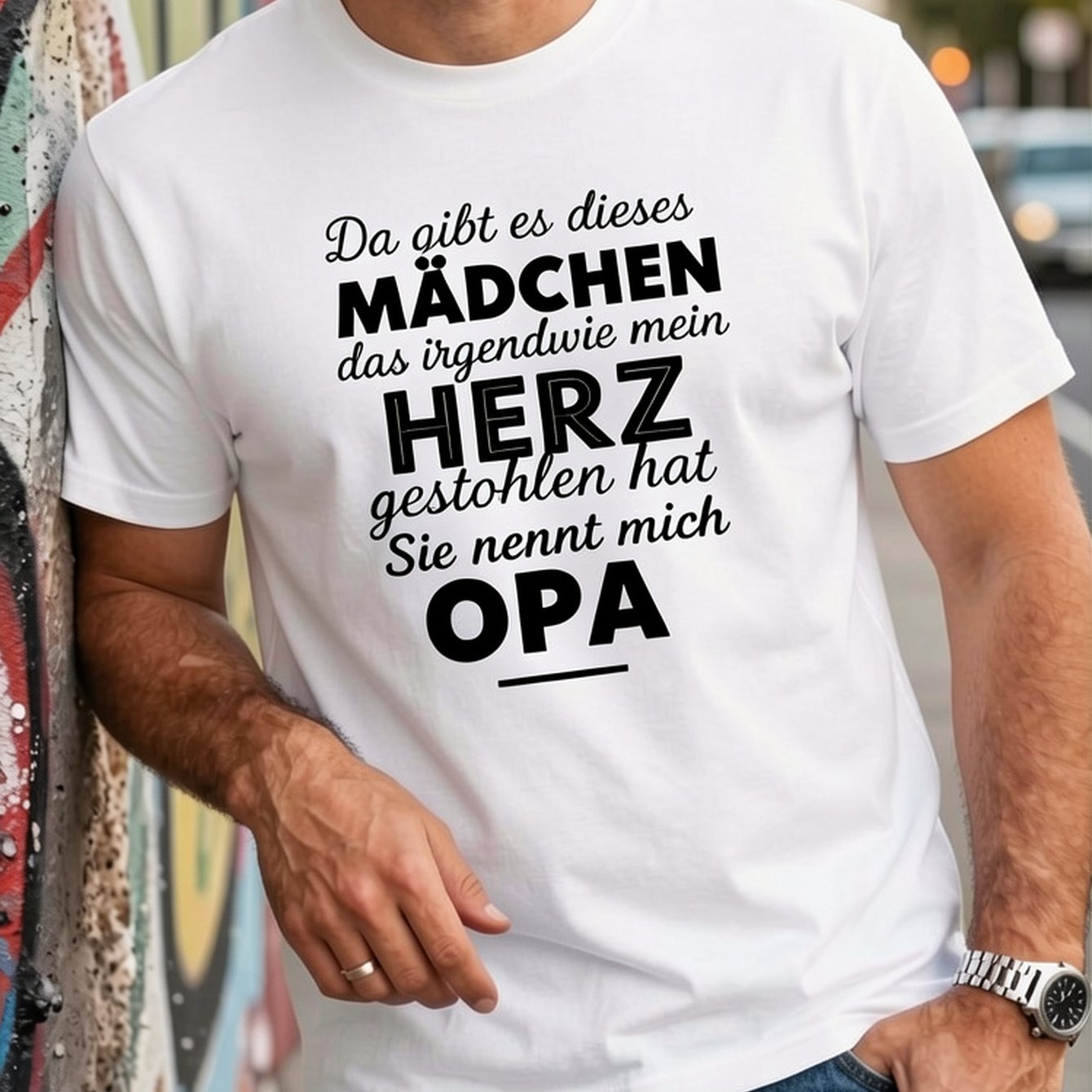 Image of Men's Plus Size German Quote Mahen Das Herz Opa (measure Of An Grandpa) T-shirt - Black Cotton Loose Fit Casual Shirt With German Text Print, Breathable Round Neck Short Sleeve, Short Sleeve T-shirt