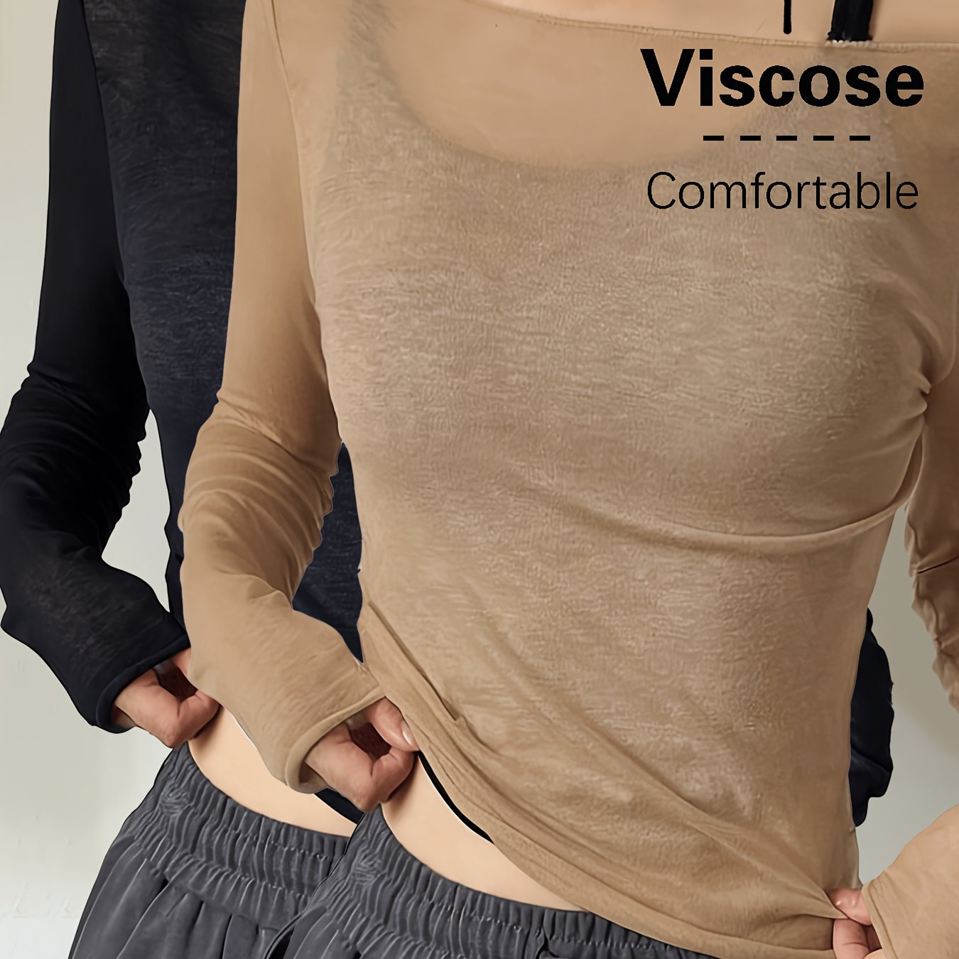 TEMU 2pcs Set: Women's Spring/summer Solid Color Slim--shoulder Loose Fit Sheer Elegant Long-sleeve T-shirt 2pcs Set, Women's Cover-up 2pcs Set,