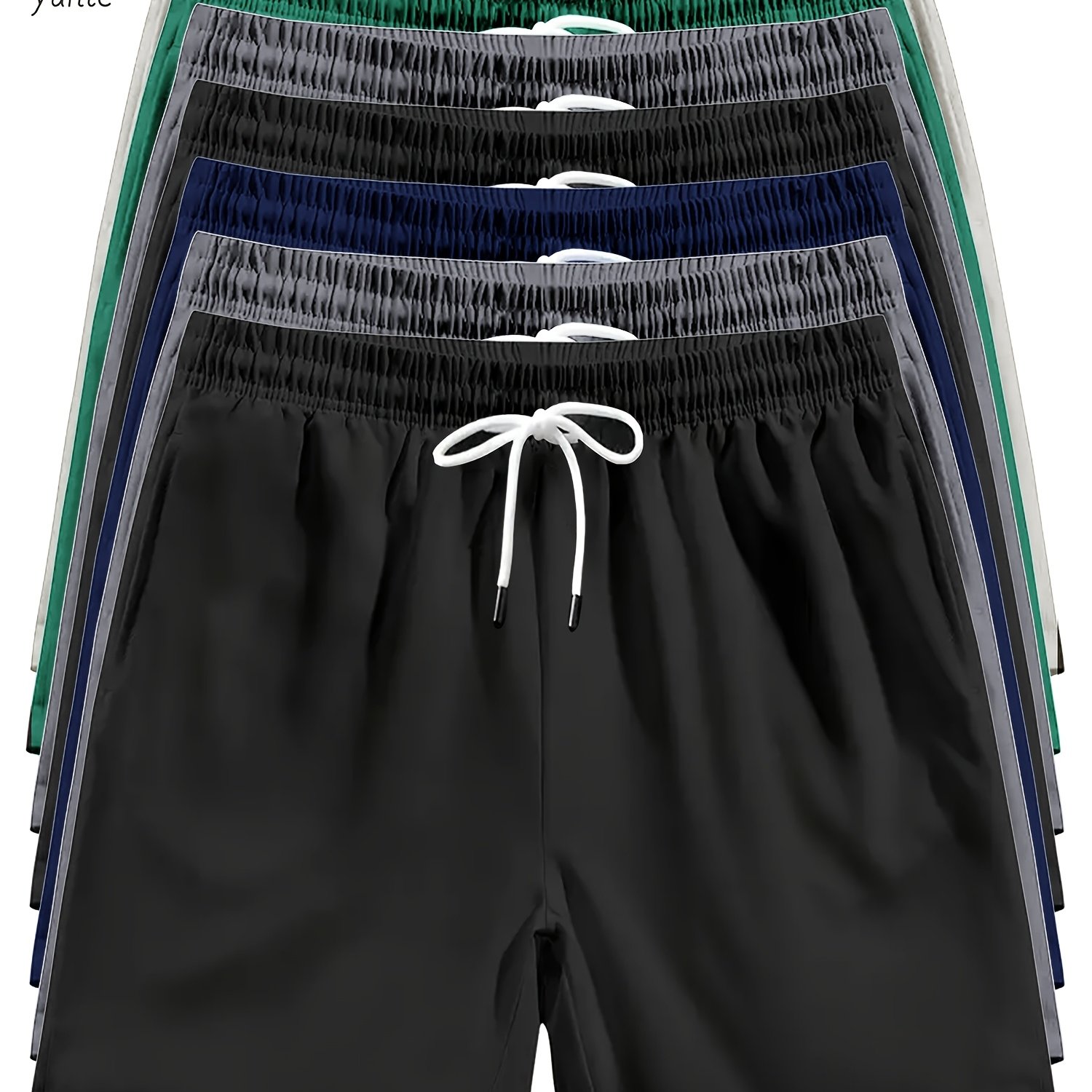 TEMU Shorts 7pcs Set Black-gray-navy-black-gray-green-beige Men's Casual Loose Athletic Quick-dry Shorts, Elastic Waistband And Drawstring Fitness