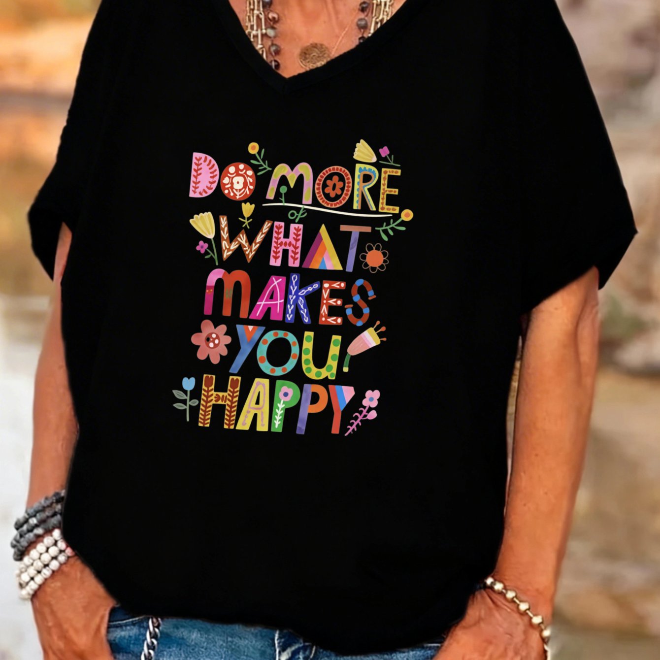 TEMU Plus Size Casual Boho Style Women's V-neck Batwing Sleeves T-shirt Summer Outfit Gift For Her