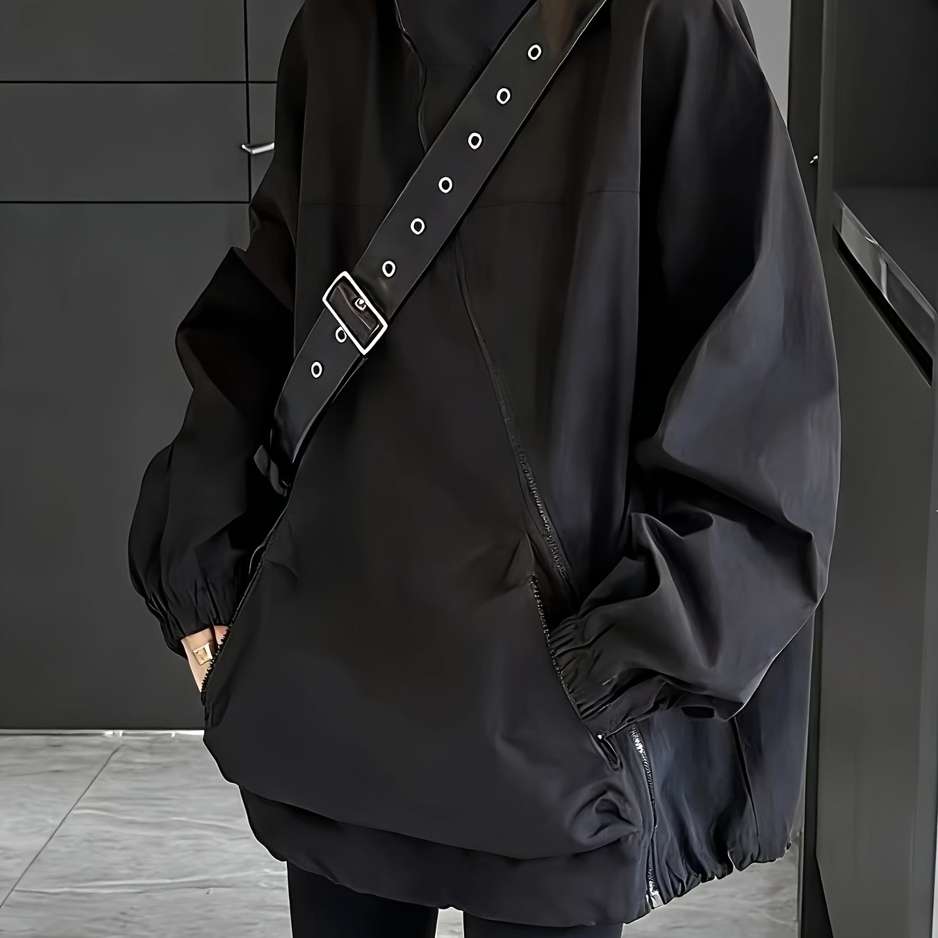 E-shop Schwarze Mode Softshell Jacke Damen Frühling Herbst Neu Lässig Vielseitig Premium Gefühl Schräg Reißverschluss Windbreaker