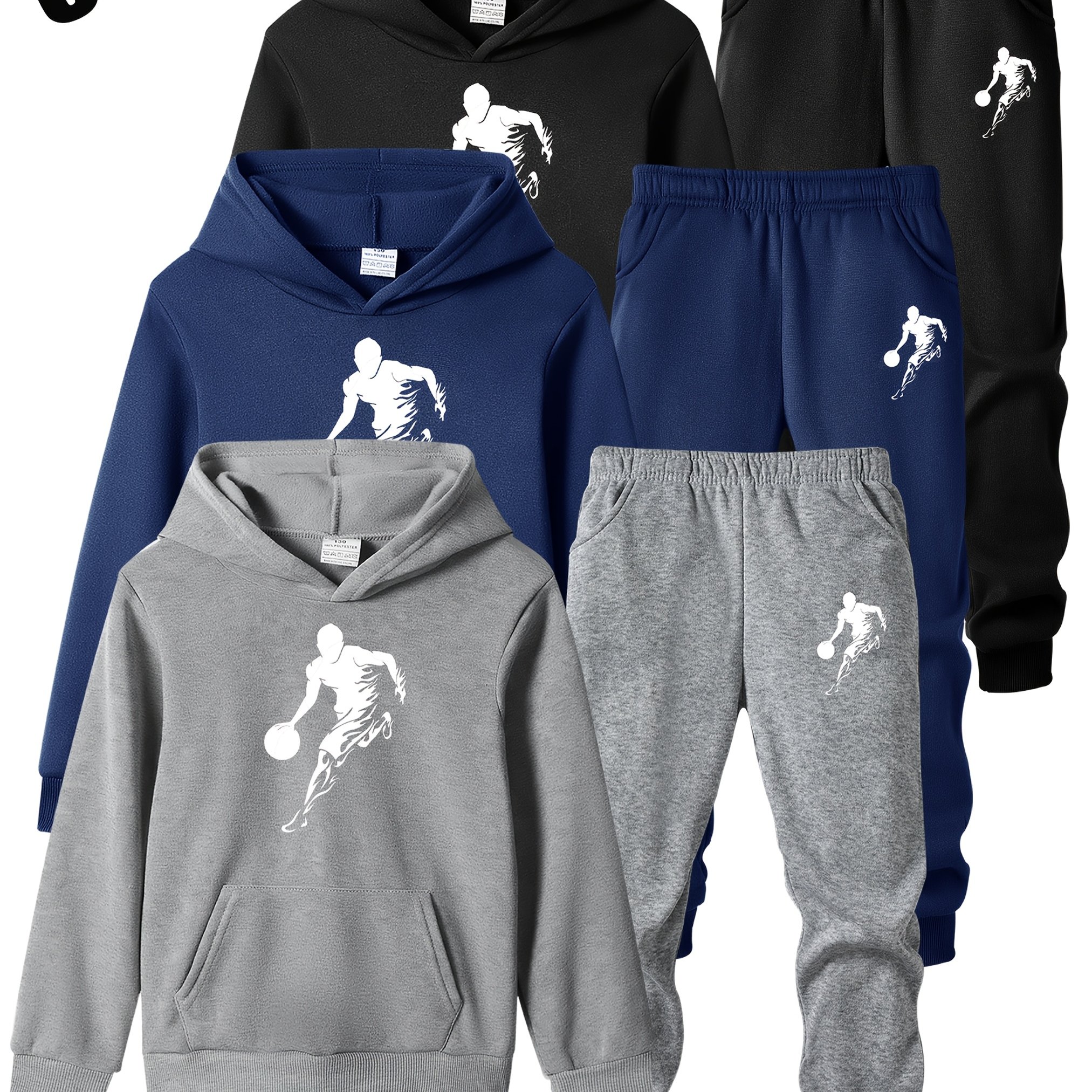 Image of 3 Sets, Boys' Casual Outfits, Sweatshirt, Hoodie, Sweatpants, Long Sleeve Hooded Sweatshirt And Joggers, , Comfortable Spring Autumn Clothing, Fall Winter Wear, For Outdoor, Christmas, Halloween