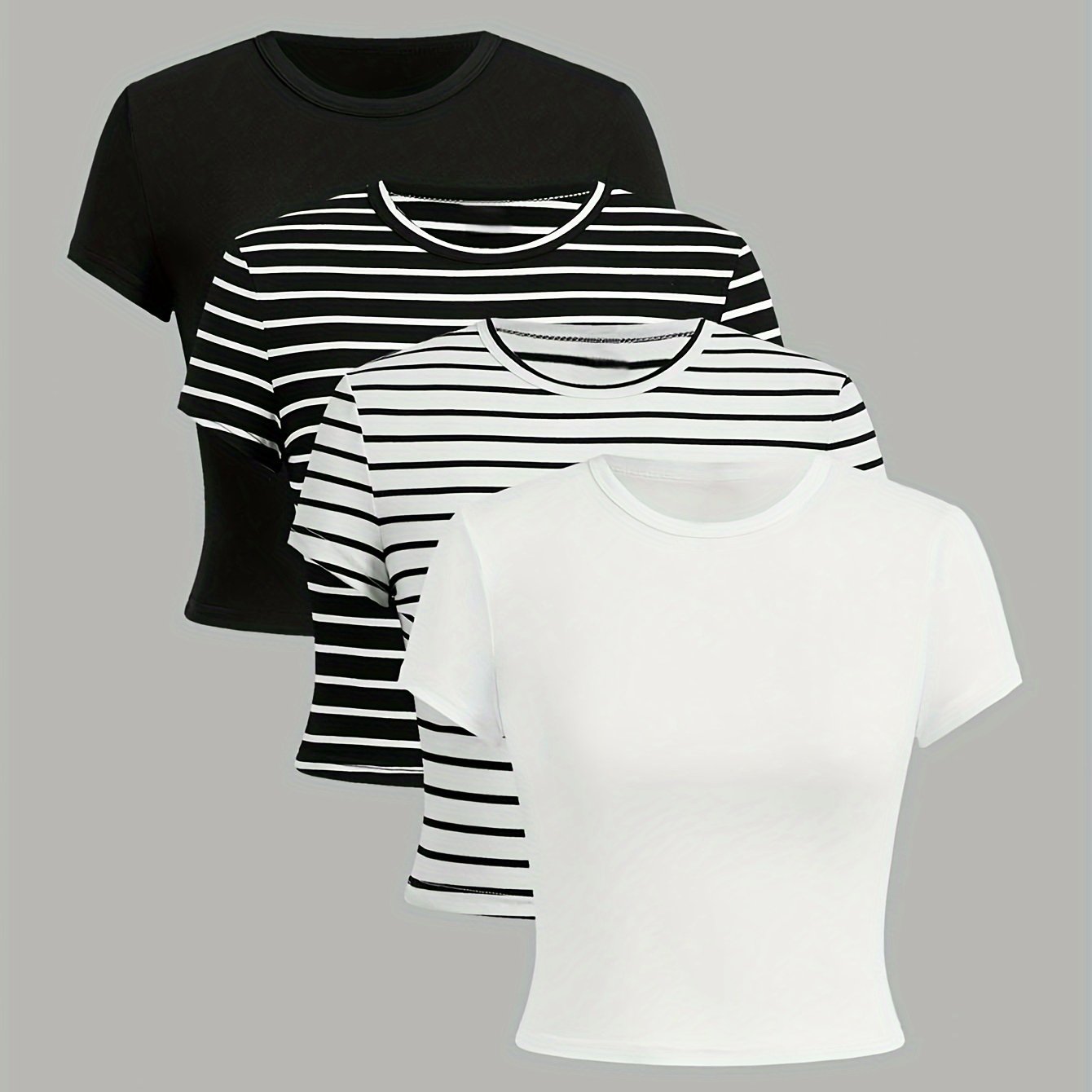 TEMU European And American -, Summer, And Autumn Solid Color Casual T-shirt Four-piece Set