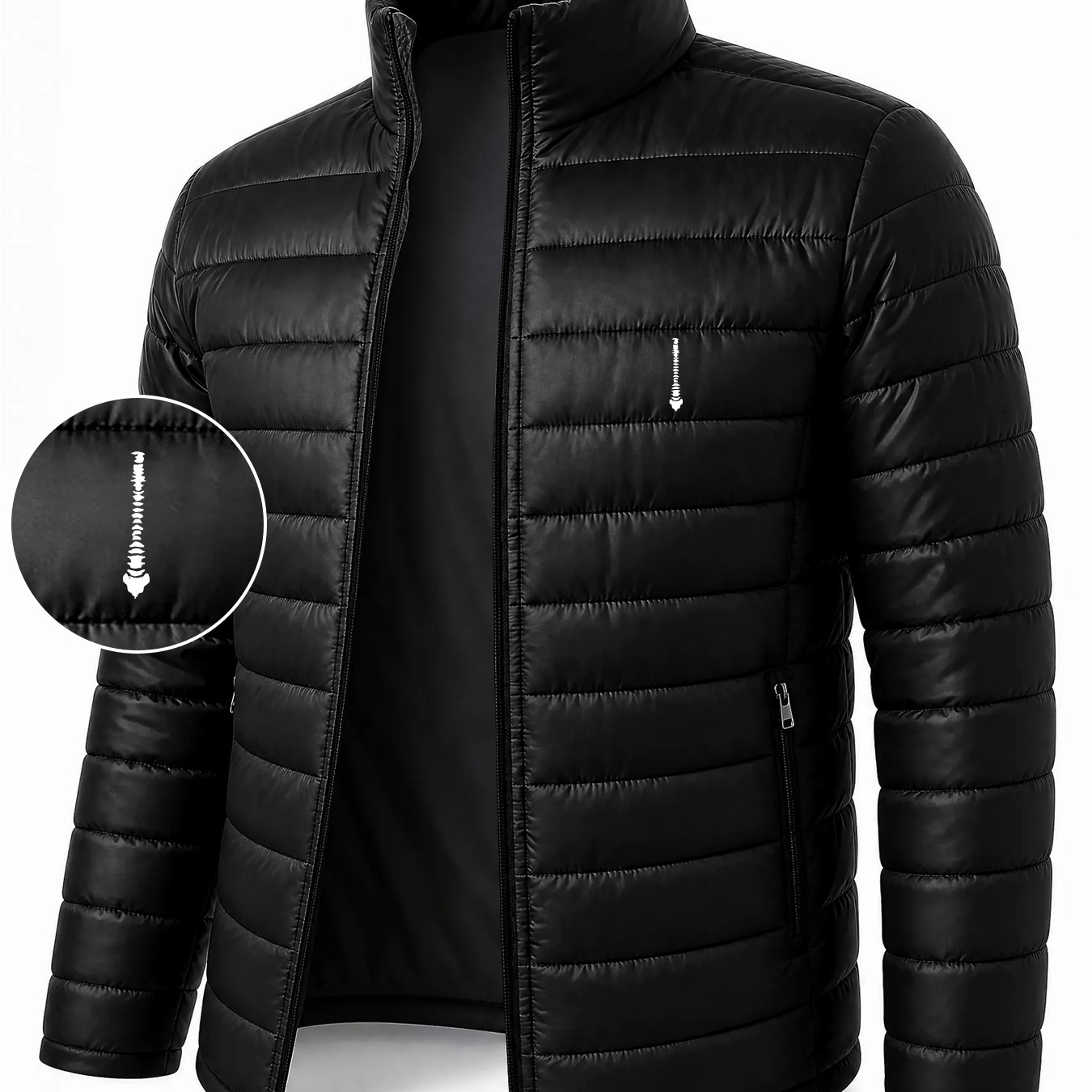 TEMU Men's Autumn/ Stand Collar Padded Coat, Simple Vertical Stripe Pattern, Casual Versatile Padded Coat Outerwear