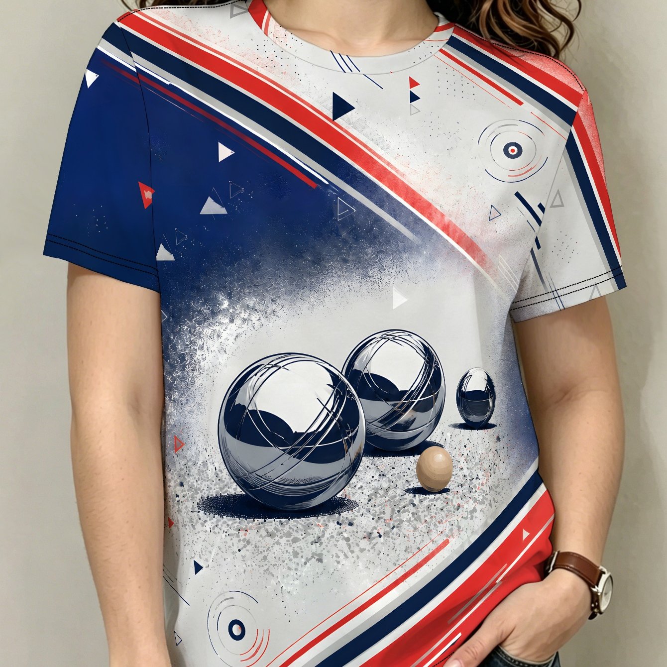 TEMU T-shirt décontracté à manches courtes 2D Petanque Women S