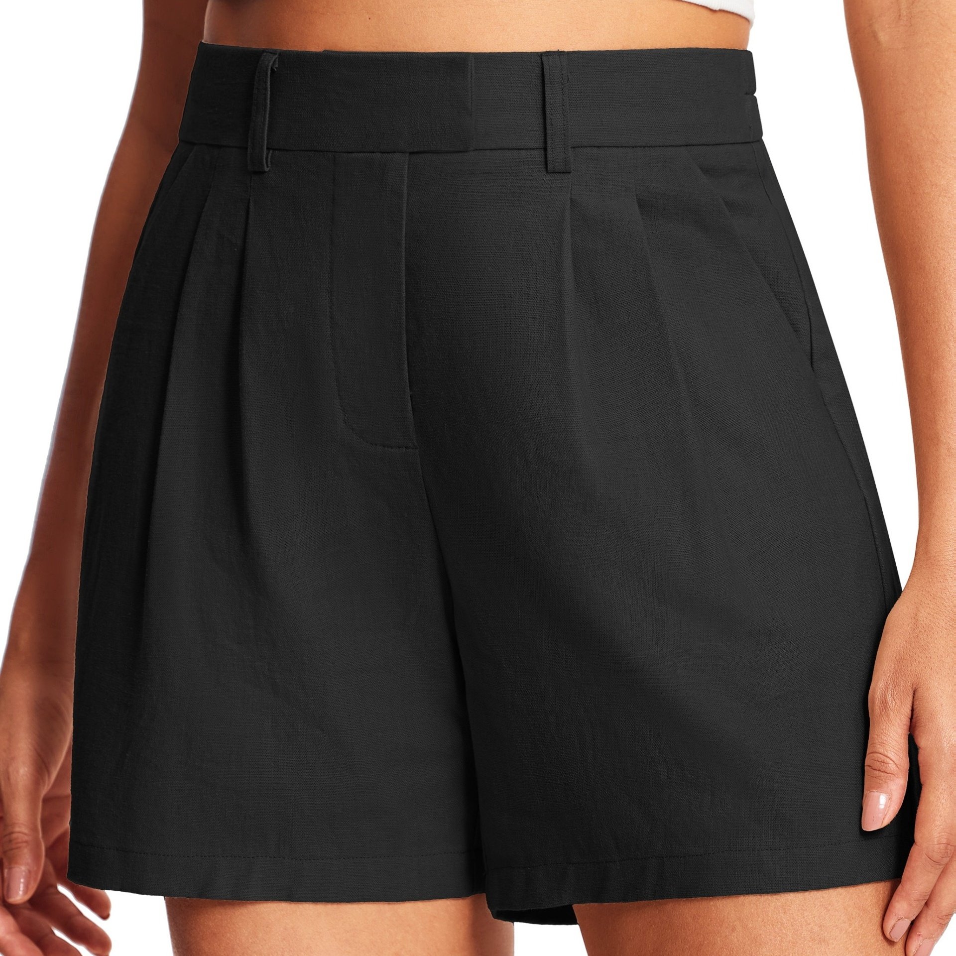 Image of 5" Linen Shorts For Women Elastic Waist Relaxed 's Dressy Pleated Shorts With Pockets Business Casual