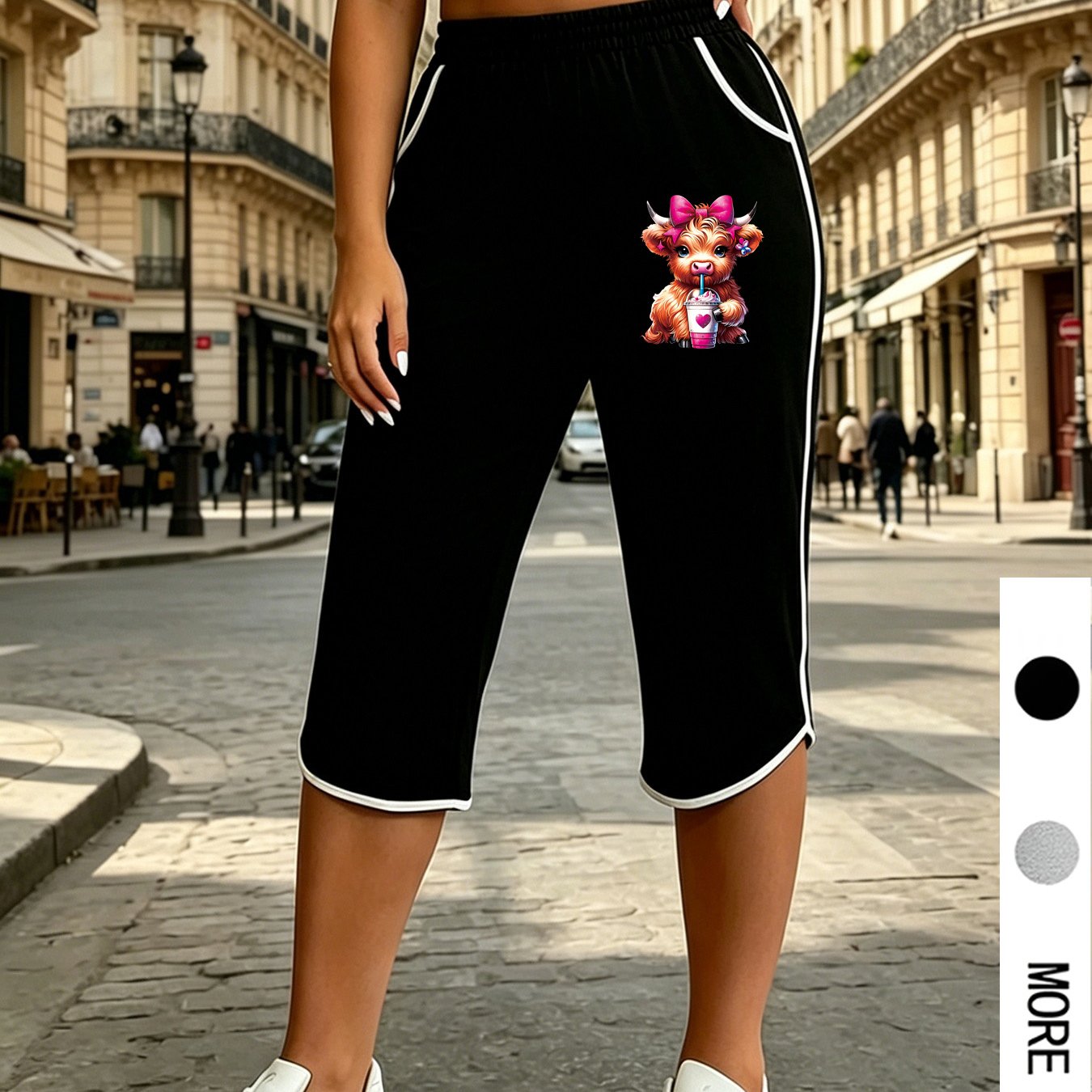 TEMU Plus Size, Plus Size Women's Casual Fashion Capri Pants For Spring/summer, Featuring Prints And Drawstrings For A Loose, Style
