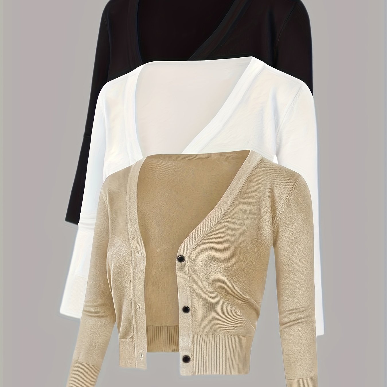 Women's New Solid Color Button-up Short Cardigan 3pcs Set