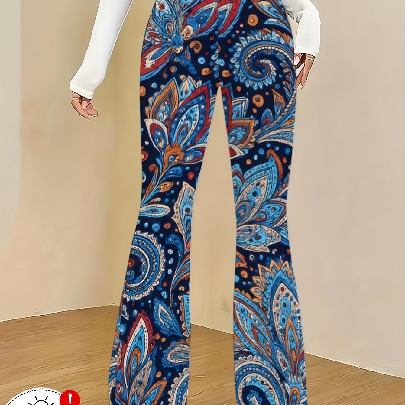 TEMU New Style - Women's Trendy And Unique Flared Trousers, Slim-fit Design, Body-hugging And, Full Of ! Abstract Print, Medium Stretch, Wrapping And