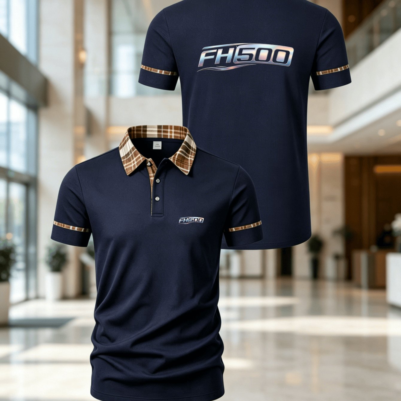 TEMU [ Shirt] Summer Men's Casual Shirt "fh500" Pattern Double-sided Print Design, Breathable Quick-dry Golf Shirt, Suitable For Travel And Vacation,