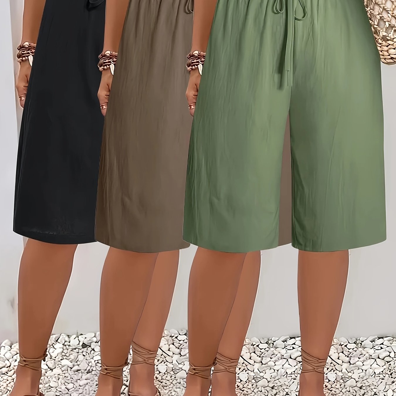 Image of Three-piece Set Of High-waisted, Loose-fitting Shorts For Women, Perfect For Summer Leisure In Western Style
