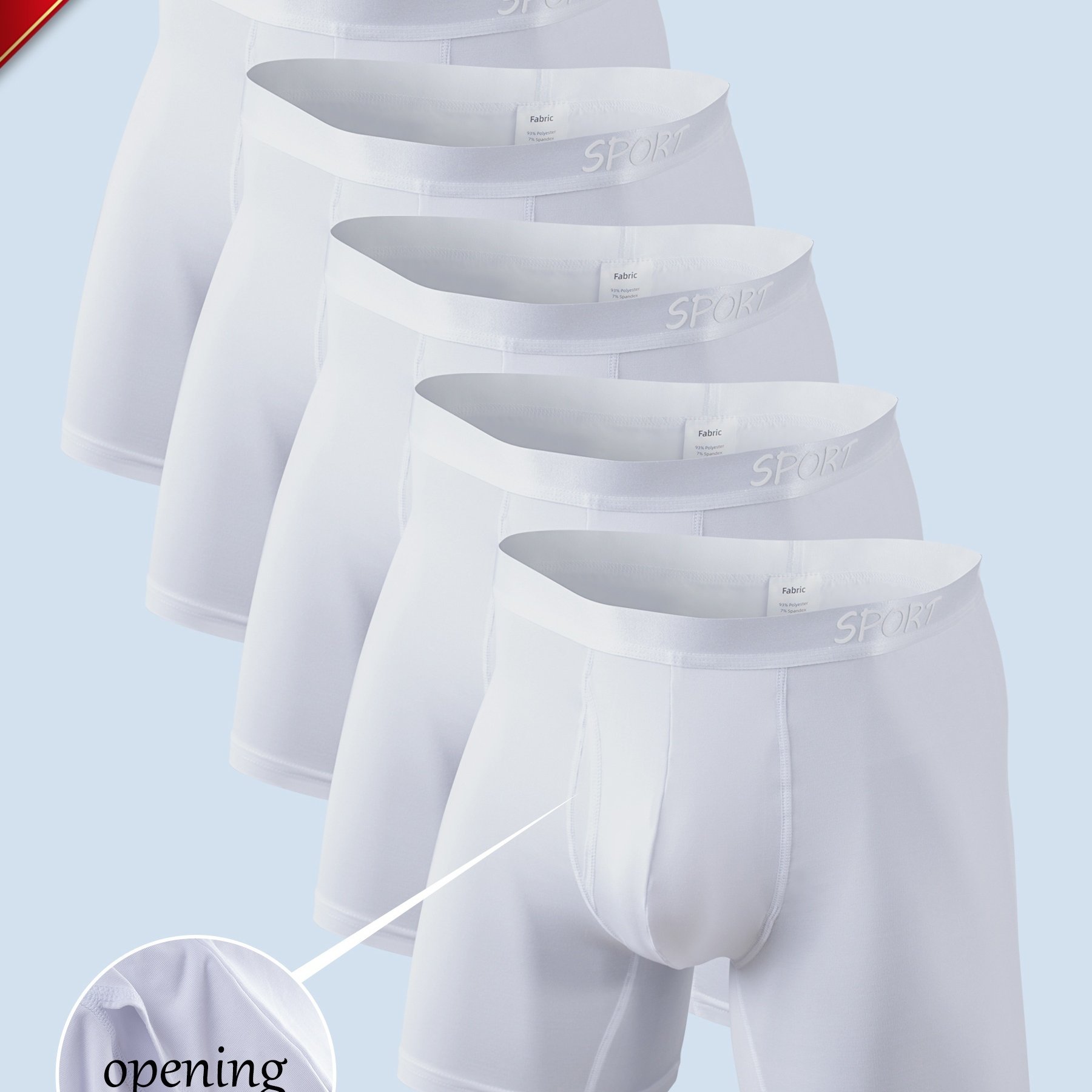 TEMU 5pcs Set White Athletic Comfortable Breathable Quick-dry Long Front-open Men's Boxer Briefs