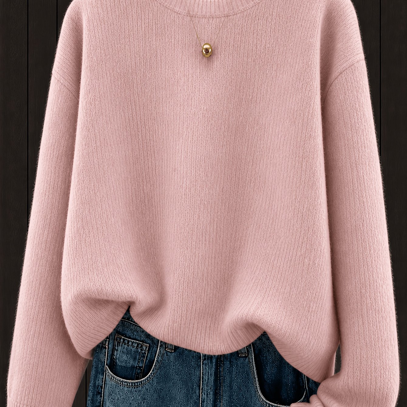 TEMU Women's For Autumn And Winter, Fashionable Solid Color Long Sleeve Pullover, Casual Sweater