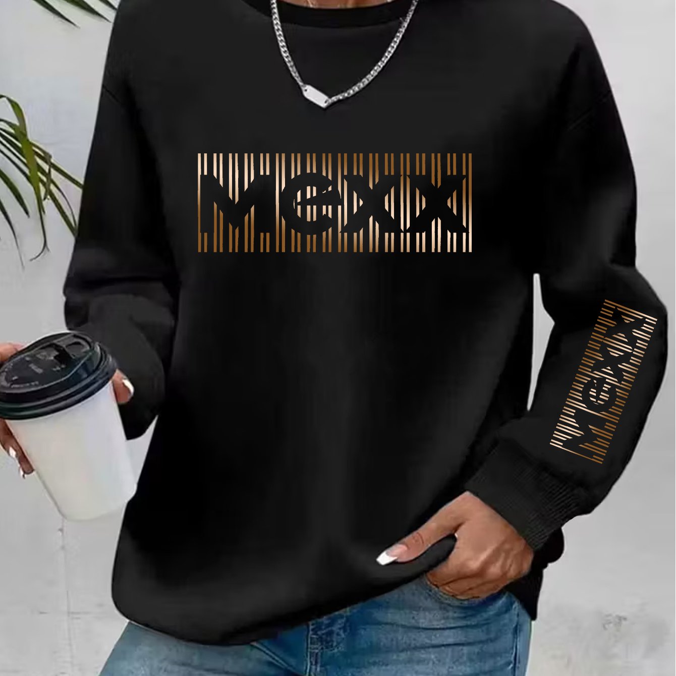 E-shop Künstlerischer Buchstaben-Druck Rundhals-Sweatshirt – Y2K Mode Eleganter Stil Casual Sport Langarm – Gefütterter Pullover