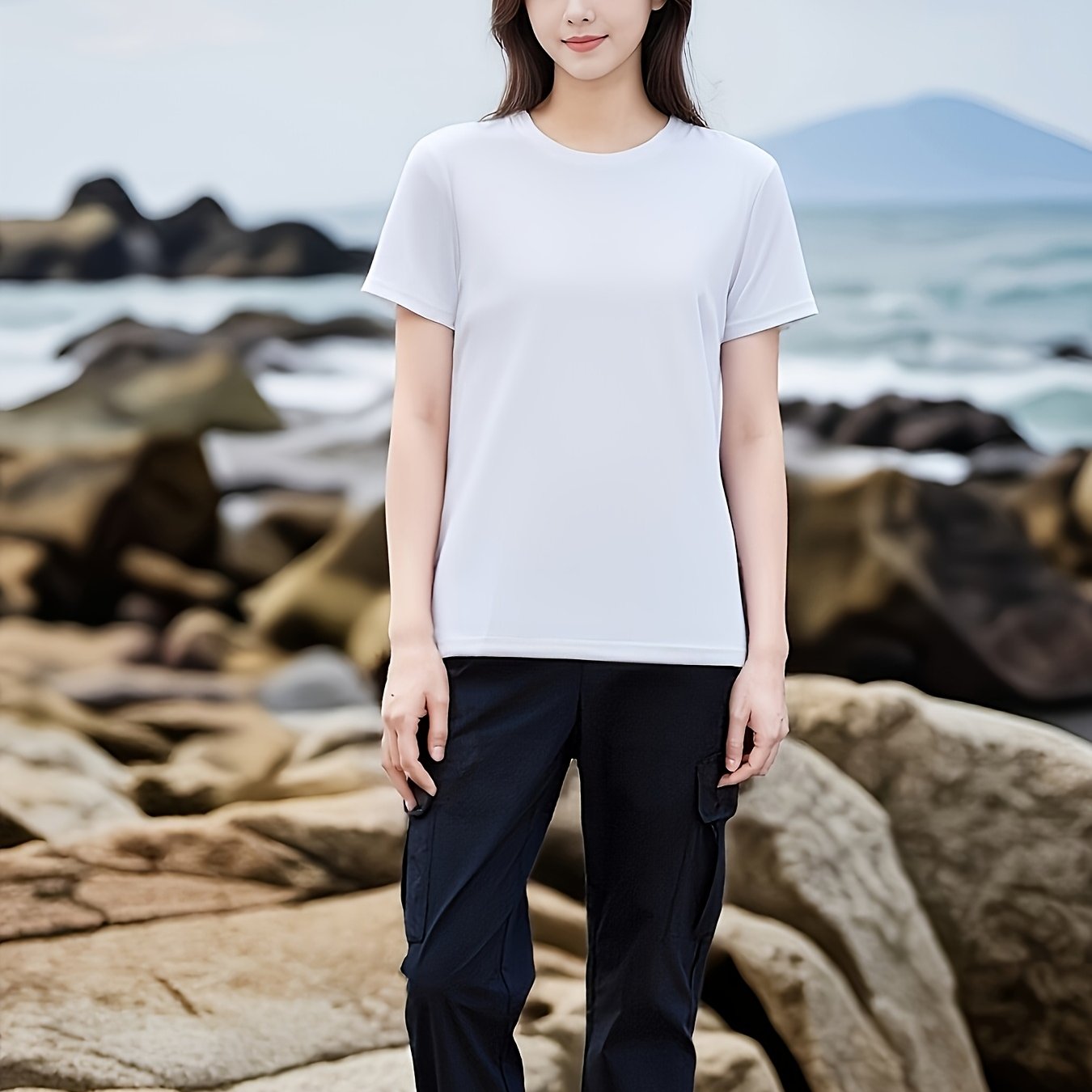 TEMU 유니섹스 소프트하고 편안한 단색 캐주얼 티셔츠, 라운드넥 반팔 풀오버, 속건성 메쉬 운동 티