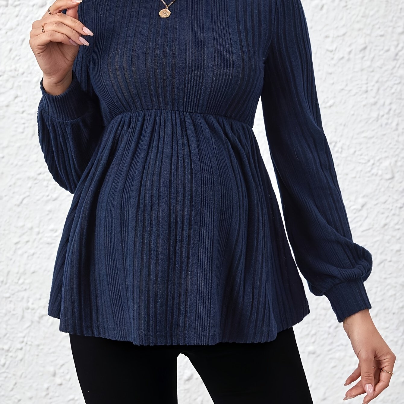TEMU Comfortable Maternity Ribbed Knit Top - Long Sleeve, Crew Neck, Stretchy & Breathable, Spring/summer/fall Workwear Or Casual Wear, Maternity