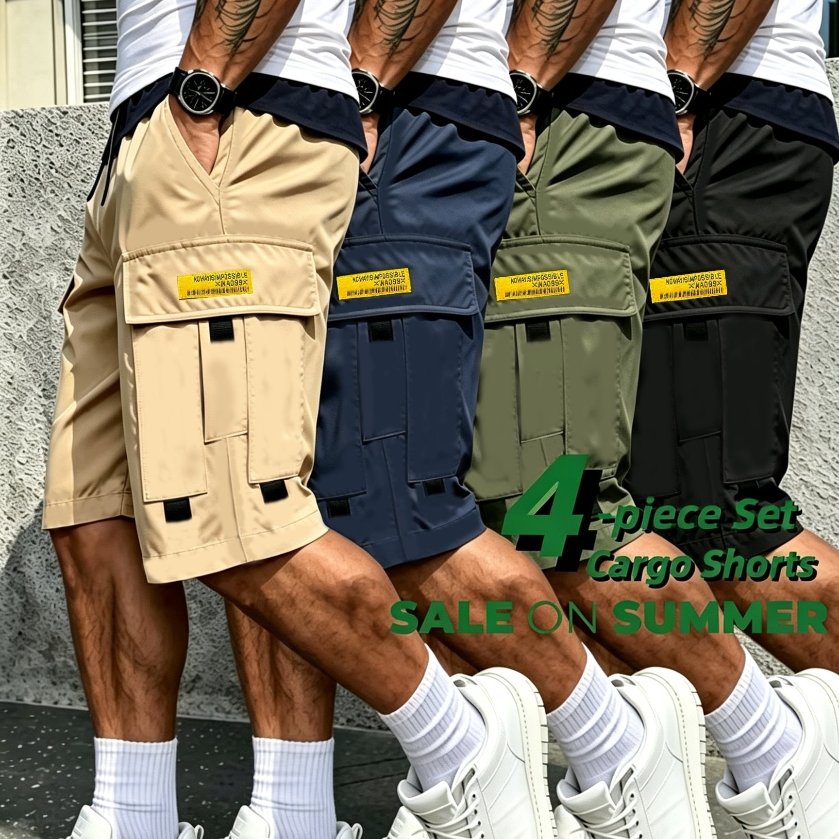 TEMU 4pcs Men's Summer Multi- Pants, Trendy Loose-fitting Sports Pants, Suitable For Outdoor Hiking, Daily Running And Commuting Outfits