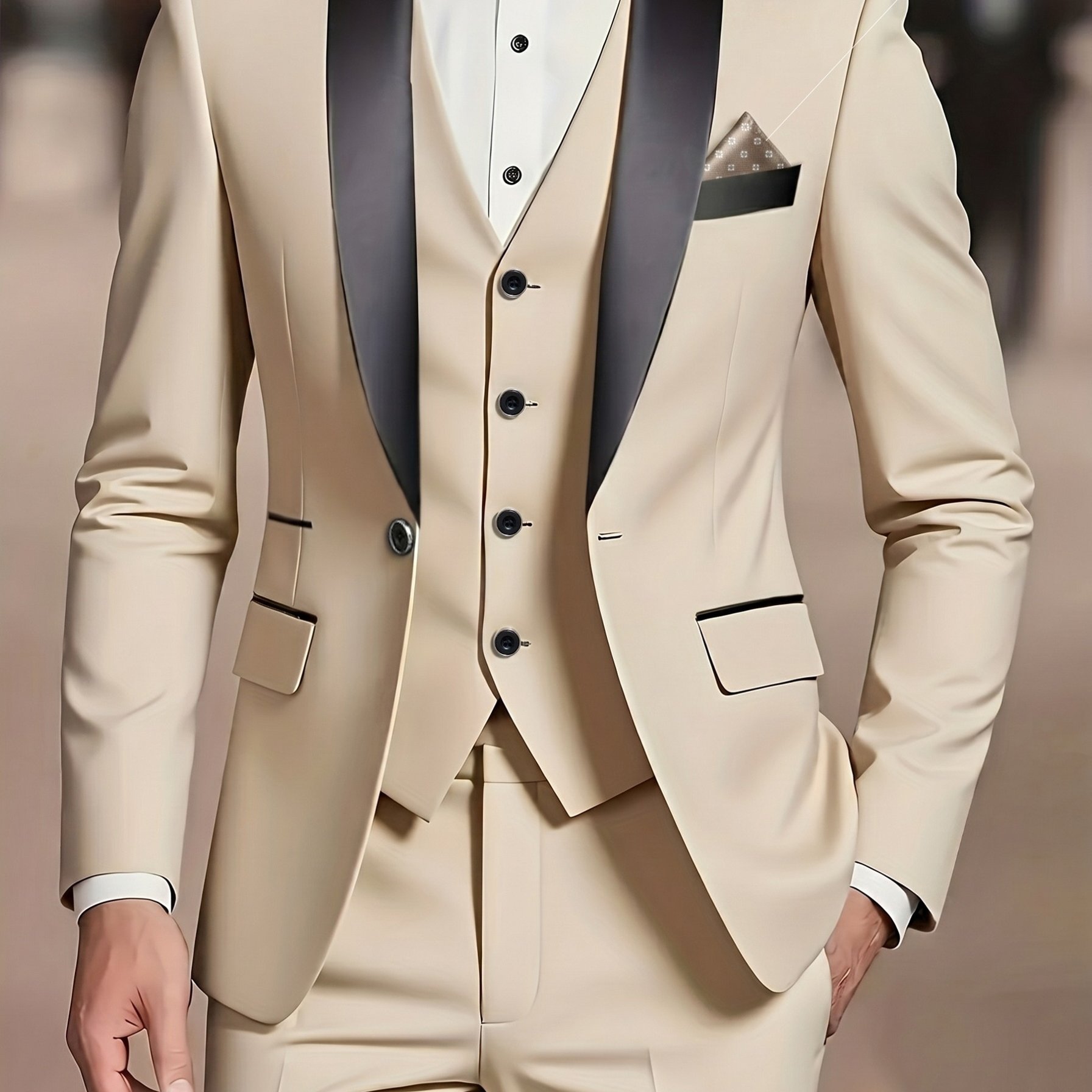 TEMU Men's Slim-fit Notch Lapel Suit 3pcs Set, Single-breasted Solid Color Vest And Trousers Formal Wear, Suitable For Wedding Banquets And Business