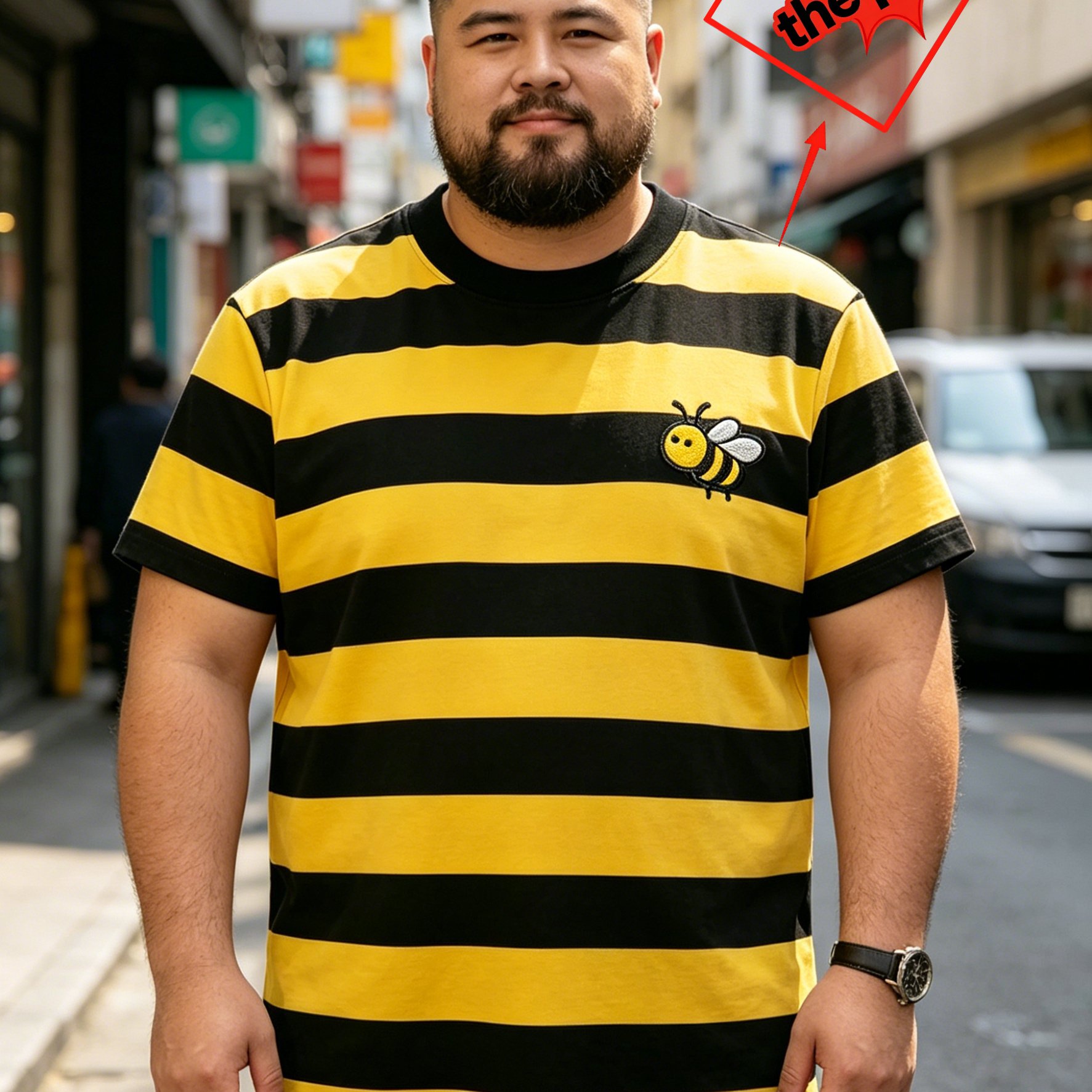 TEMU Men's Oversized T-shirt - Full-body Bee & Striped Design Short Sleeve Round Neck Breathable Summer Top Suitable For Streetwear, Casual Wear,