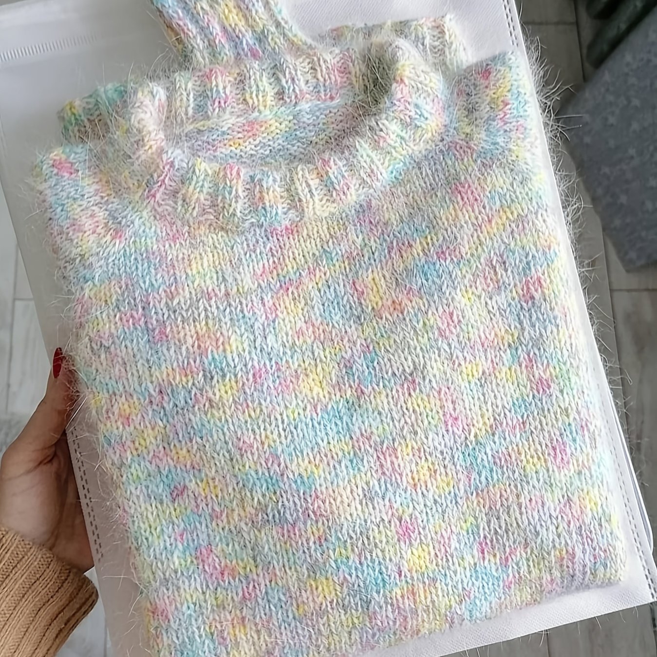 TEMU Pull en et aérien pour femme, couleur dégradée, style décontracté et à col rond, en laine et peluche (couleur aléatoire, couleurs irrégulières)