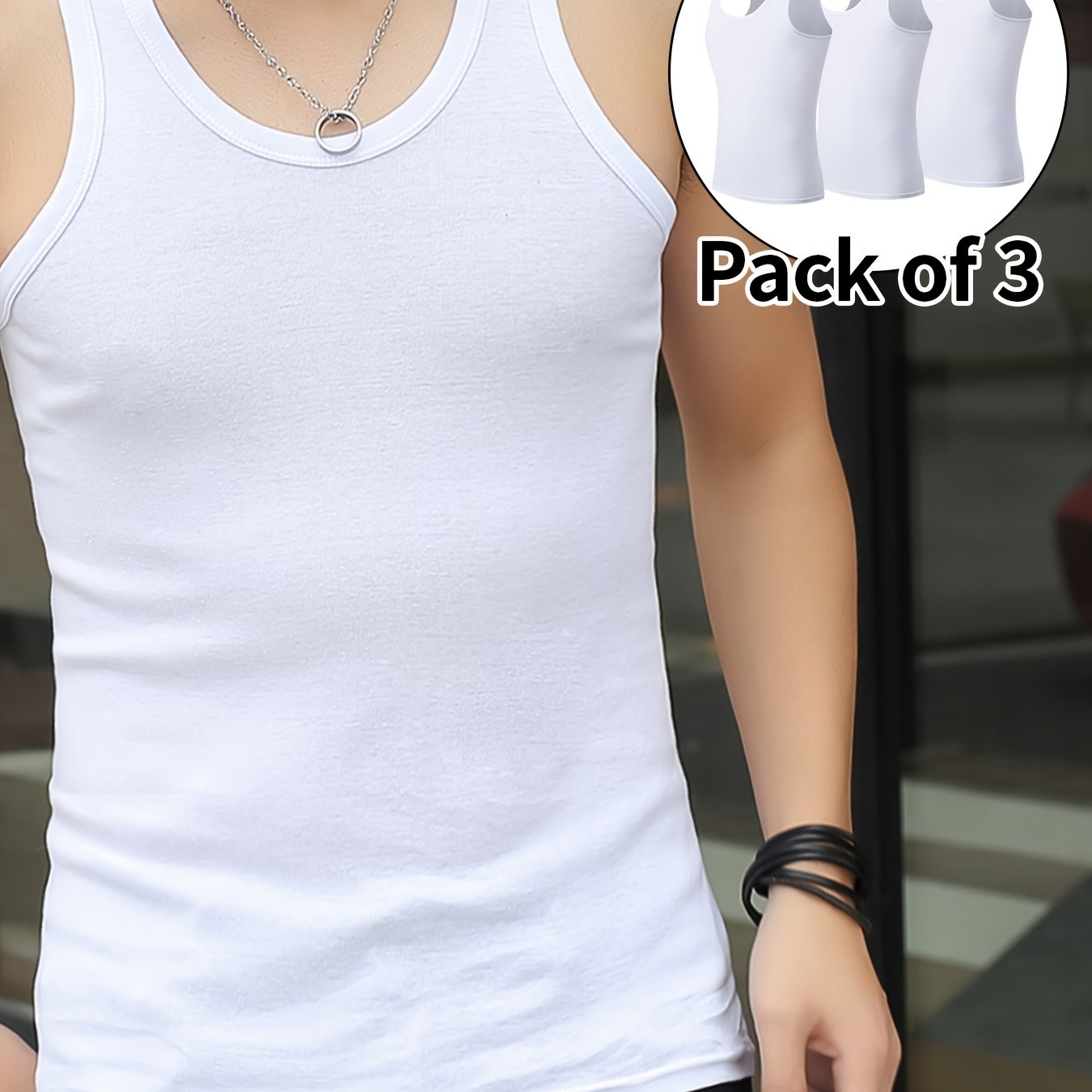 TEMU 3pcs Set Summer Men's Sports Fitness Training Slim-fit Vest Elastic Sleeveless Base Shirt Men's Inner Wear