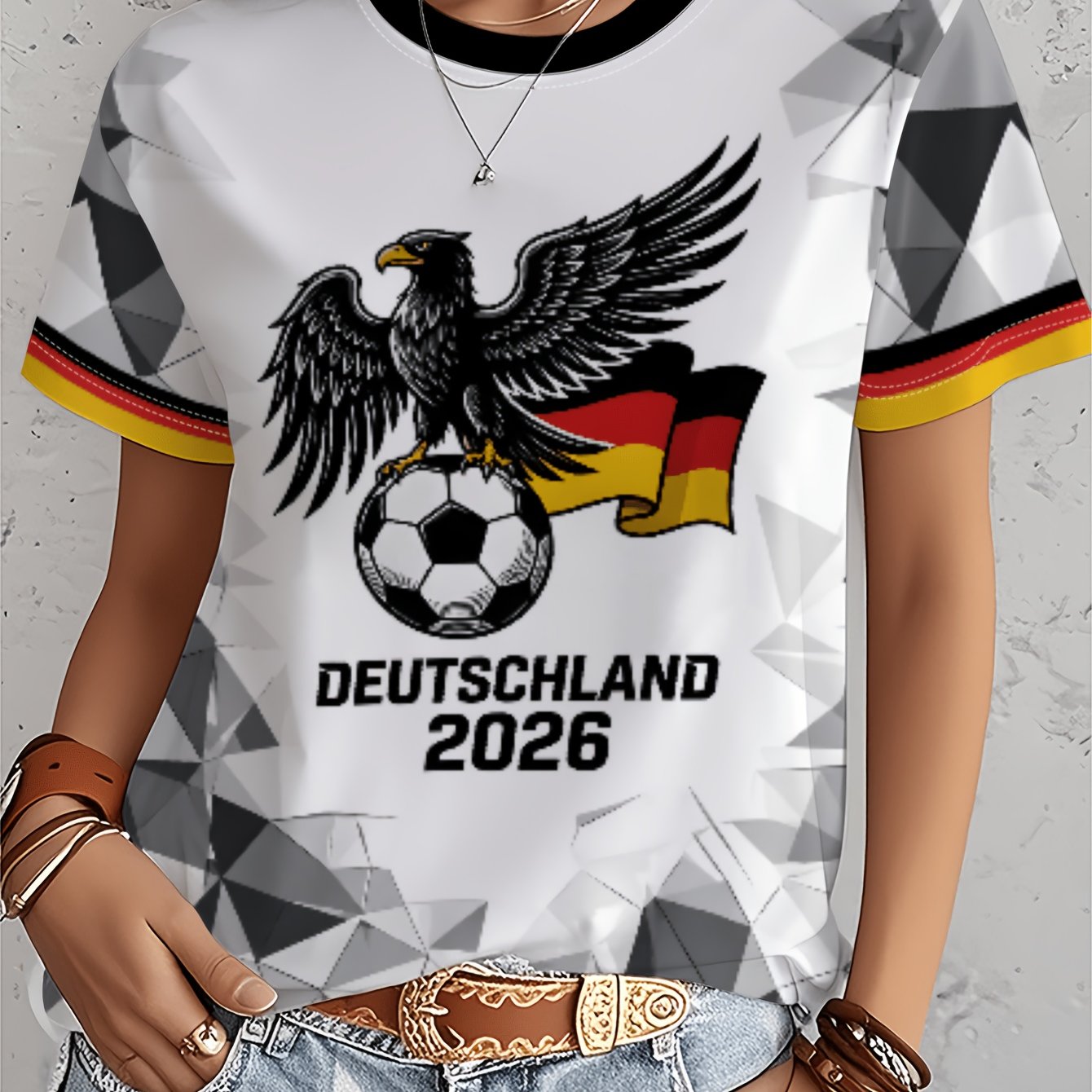 TEMU Women's Short-sleeve Crewneck T-shirt With Graphic Print, Loose Fit, Suitable For And Daily , Designed For Football Enthusiasts, Featuring A