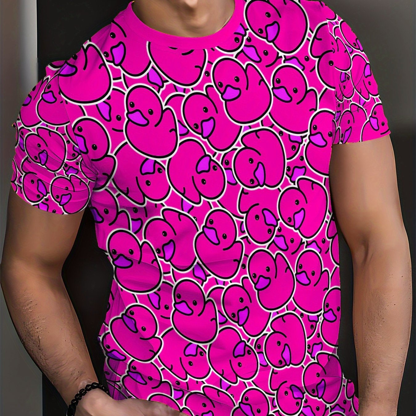 TEMU Plus-size Men's Round Neck T-shirt With A Full-body Print Duck Pattern