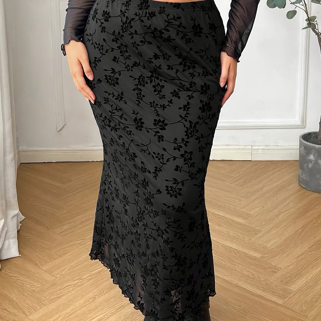 TEMU Plus Size, Plus-size Casual Elegant Curve Women's Skirt, Suitable For Christmas, Halloween, Valentine's Day Outfits, Women' Festival Attire,
