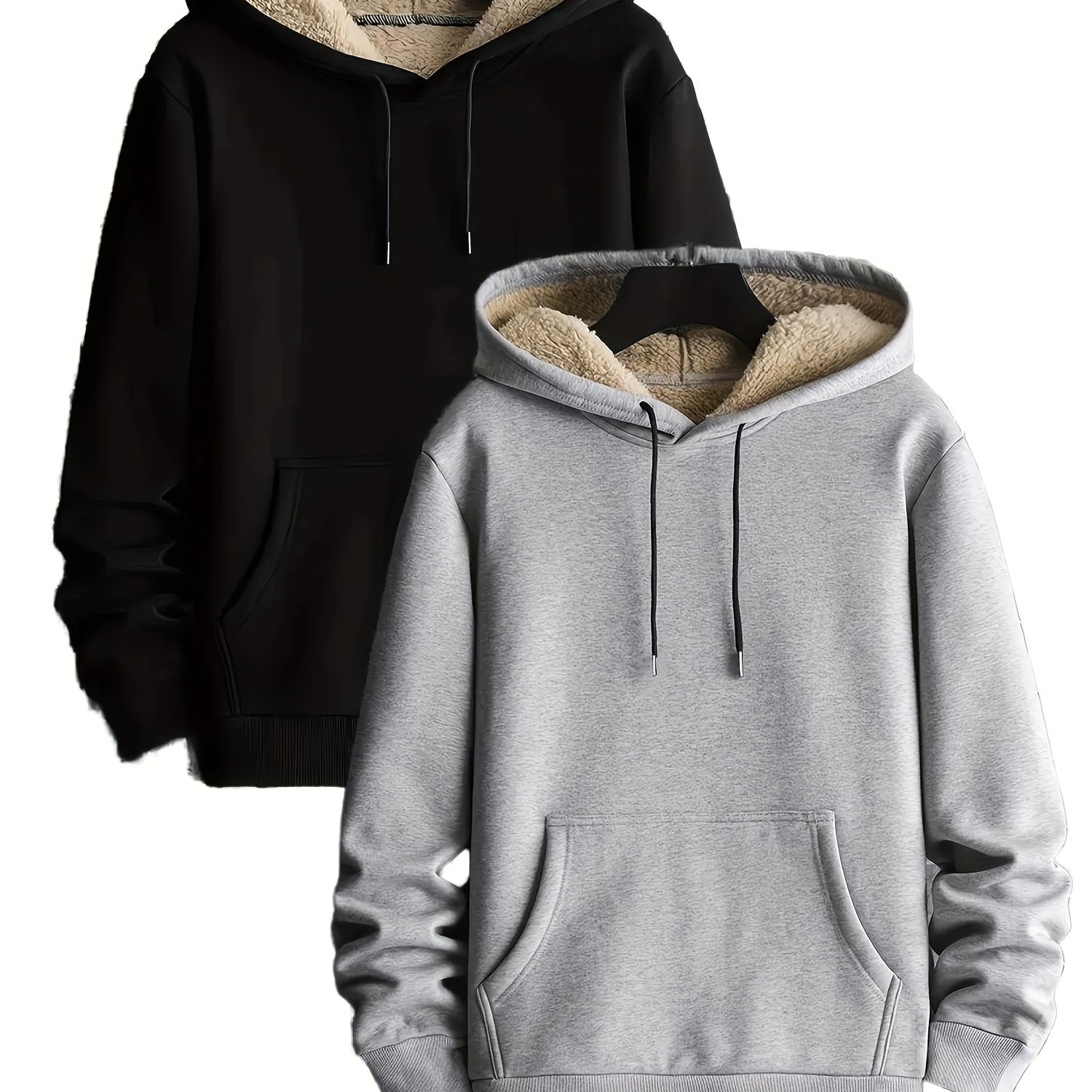 TEMU 2pcs Unisex Casual Hooded Sweatshirts, , Pullover Hoodies, With Fleece Lining And , For Fall/