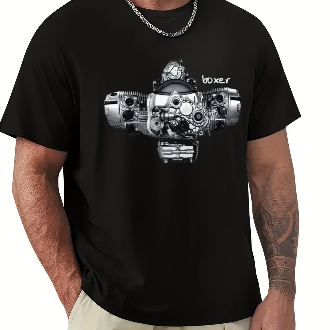 TEMU Men's Motorcycle Racing T-shirt, Boxer Briefs R1s1200 Gs1200 Rt1200r Graphic Tee, Black, Automotive Apparel With Engine Design, Casual T-shirt