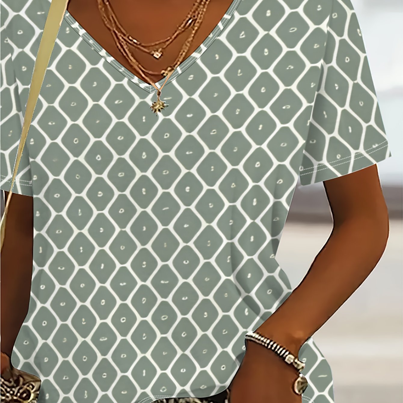 E-shop Plus Size Damen Sommer Neuheit Modisches V-Ausschnitt Kurzarm T-Shirt mit A-Schnür Saum