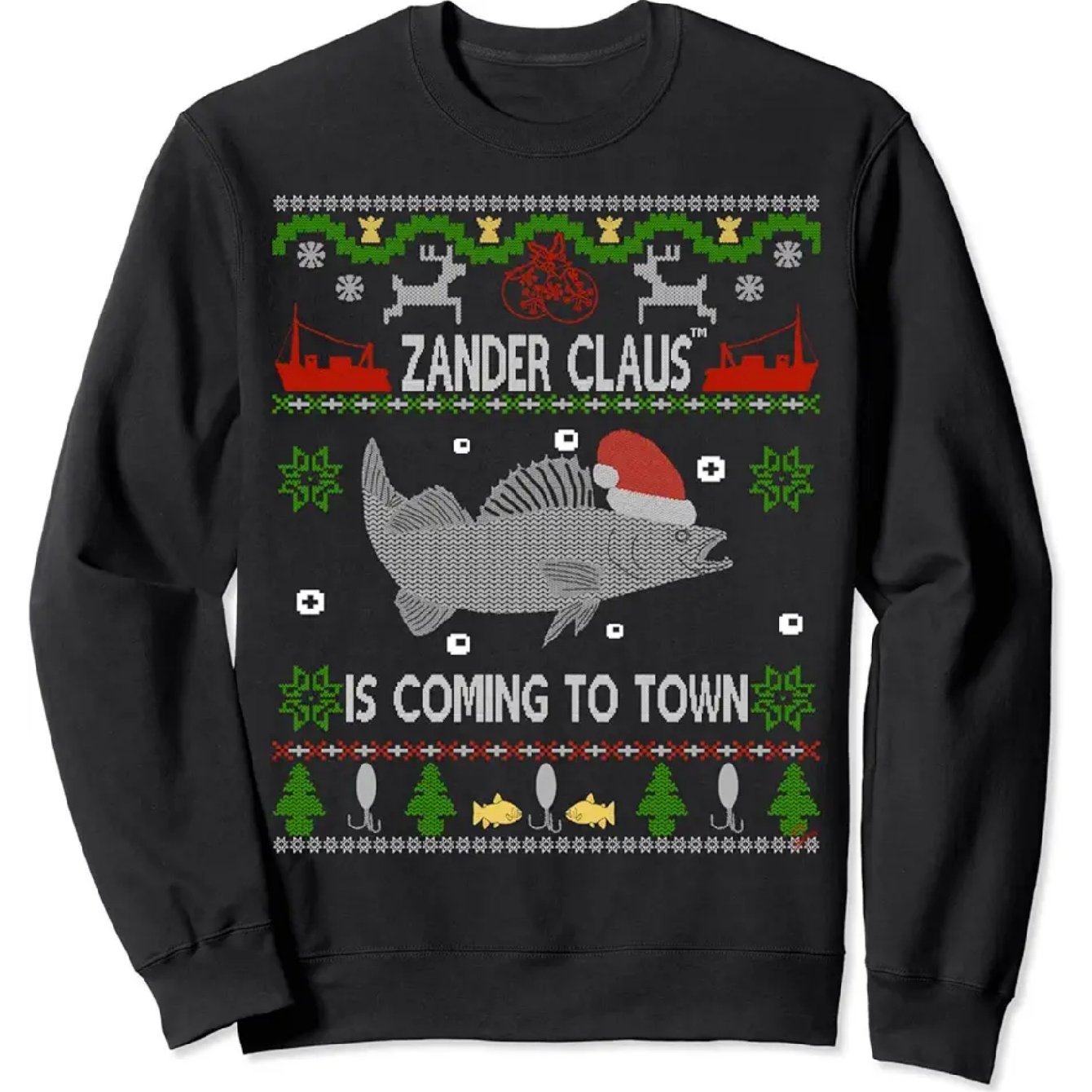 TEMU Zander Claus Hässlicher Weihnachtspullover für s - Ganzkörperdruck mit Zander Claus Gesicht, Ganzjahres-Tragbares Outfit, Maschinenwaschbarer